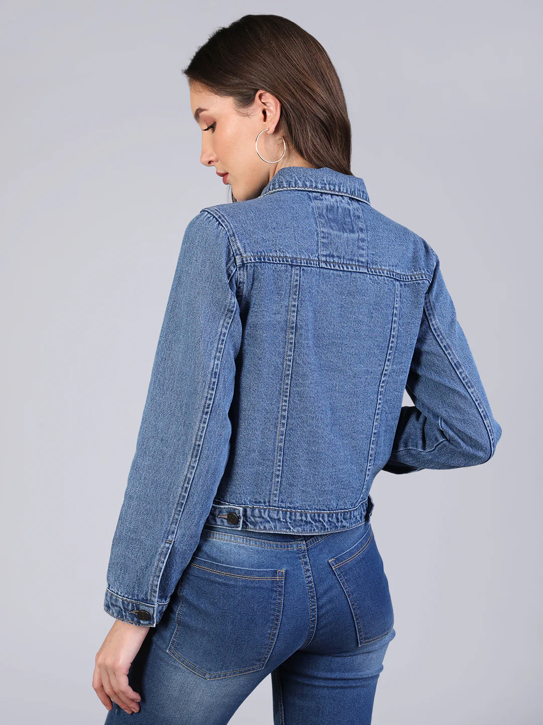 Women's Light Blue Regular Fit Washed Full Sleeve Denim Jacket - Image 4