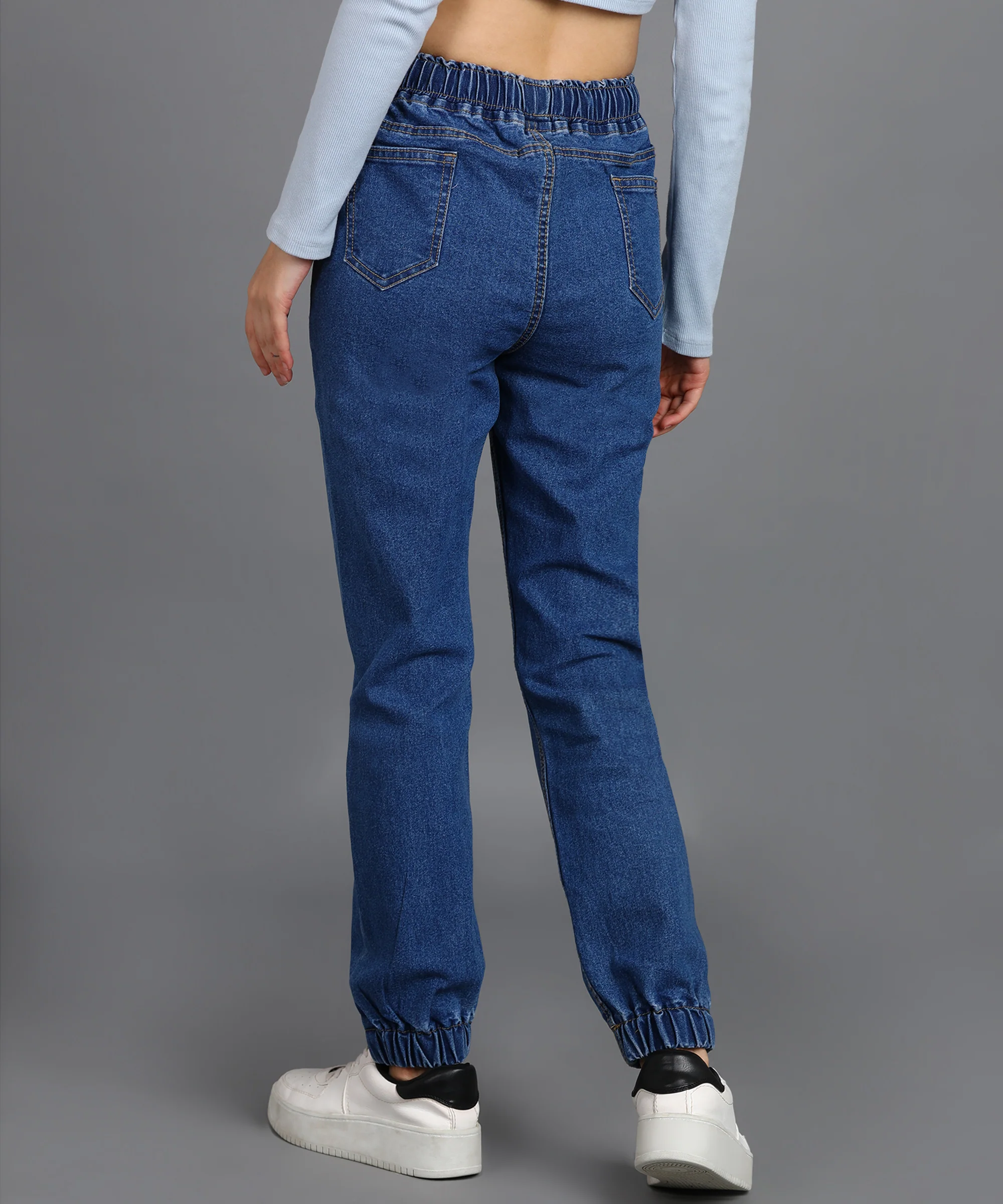 Women's Light Blue Regular Fit Washed Jogger Jeans - Image 3