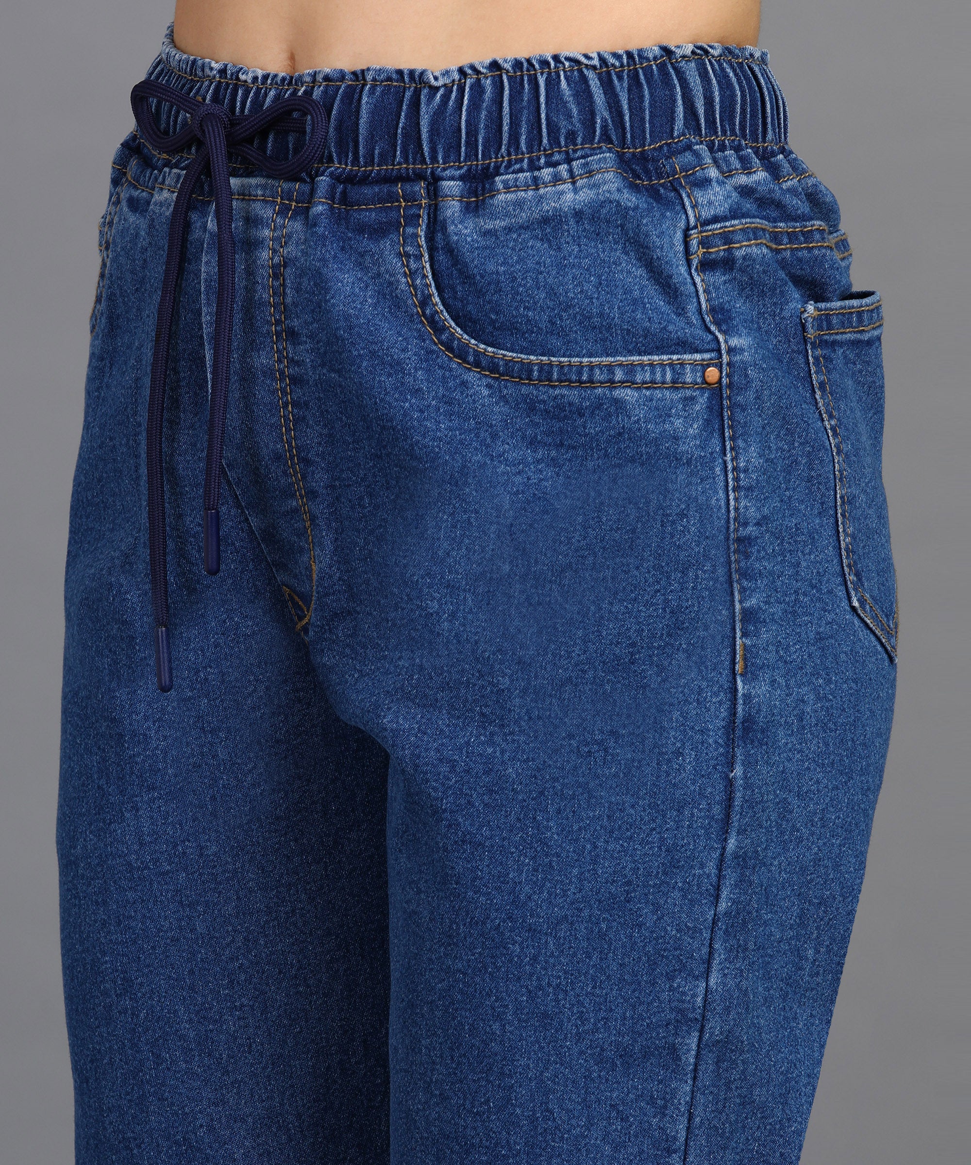 Women's Light Blue Regular Fit Washed Jogger Jeans - Image 5
