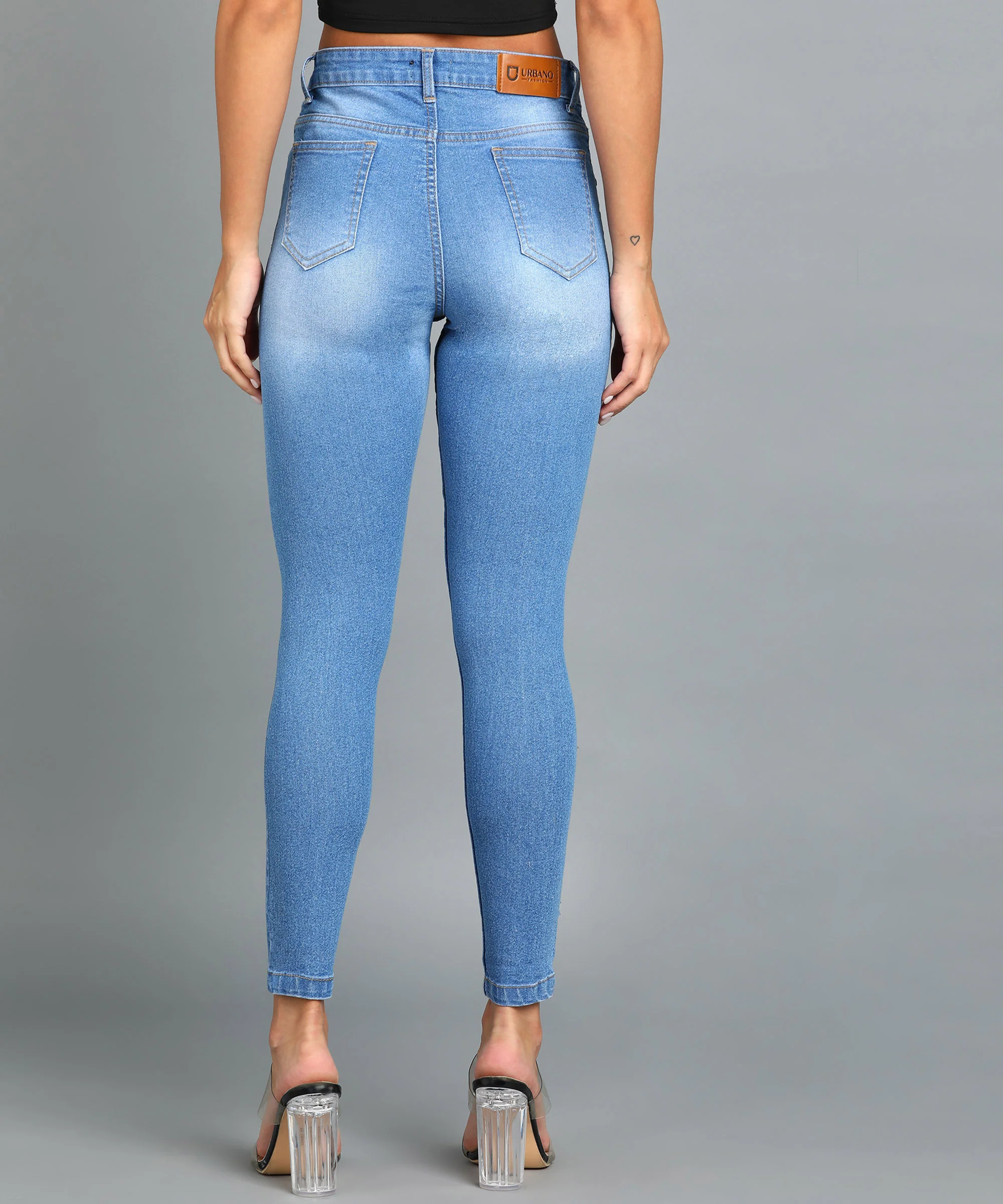 Women's Light Blue Skinny Fit Washed Jeans - Image 4