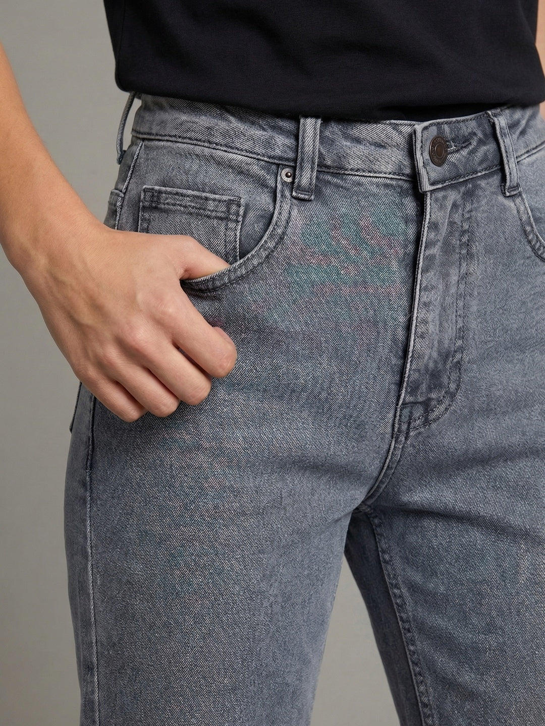 Women's Light Grey High Rise Straight Fit Washed Jeans Non-Stretchable - Image 5