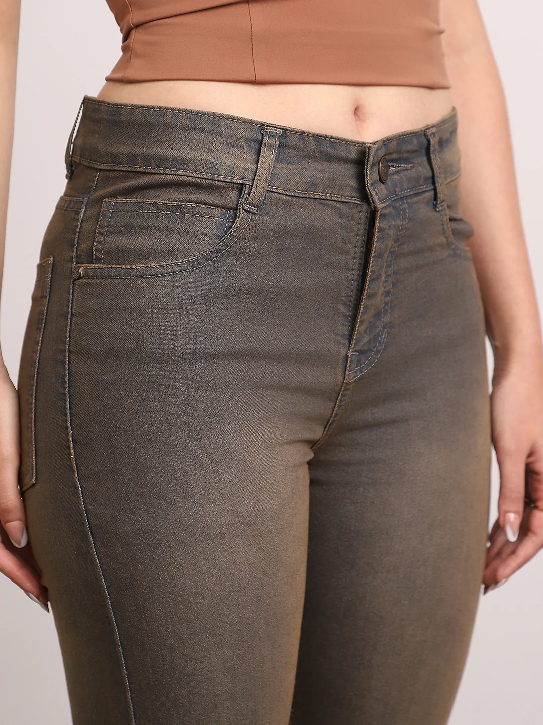 Women's Light Grey Mid Rise Bootcut Fit Washed Jeans Stretchable - Image 5