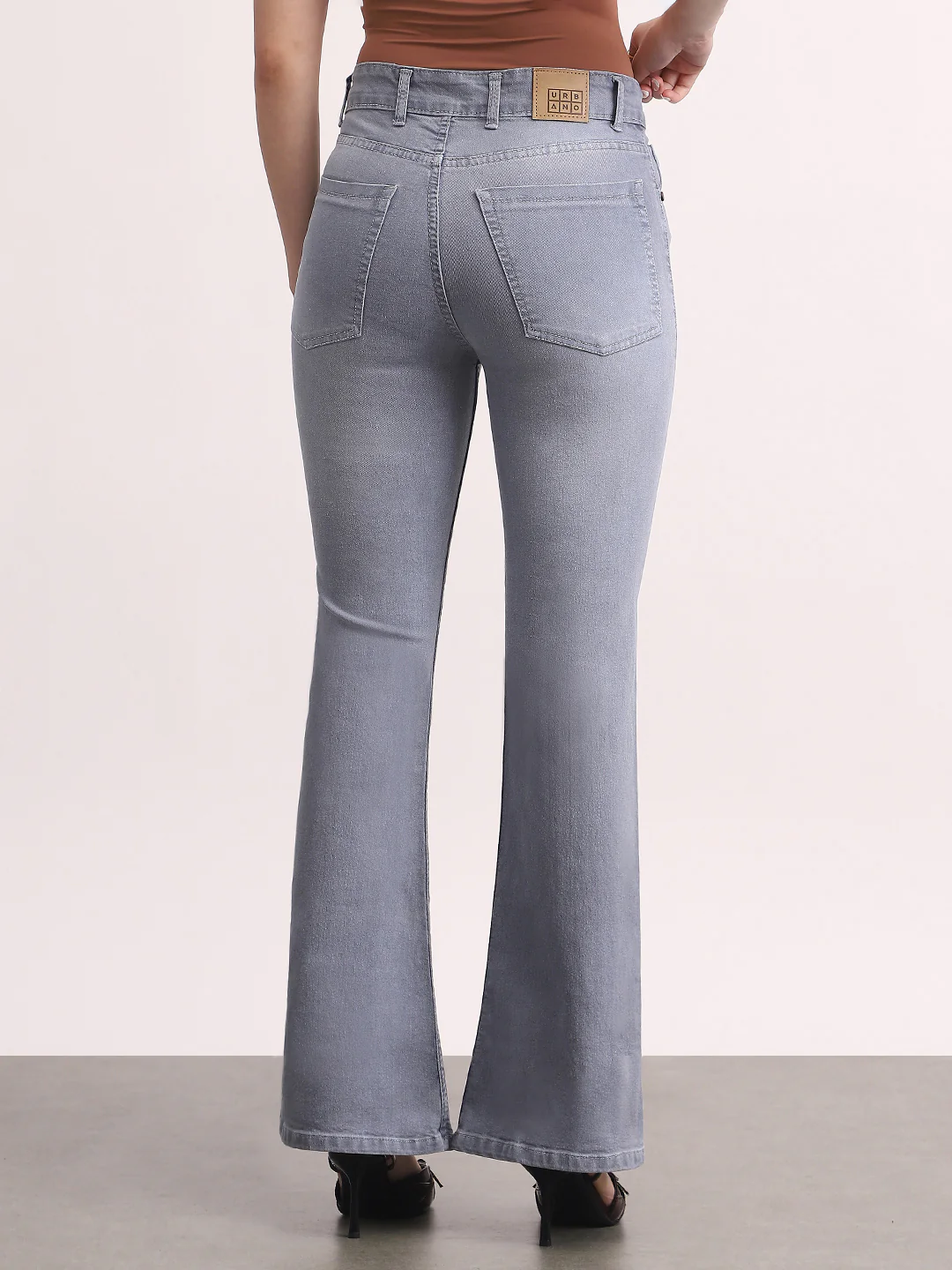 Women's Light Grey Mid Rise Bootcut Fit Washed Jeans Stretchable - Image 3