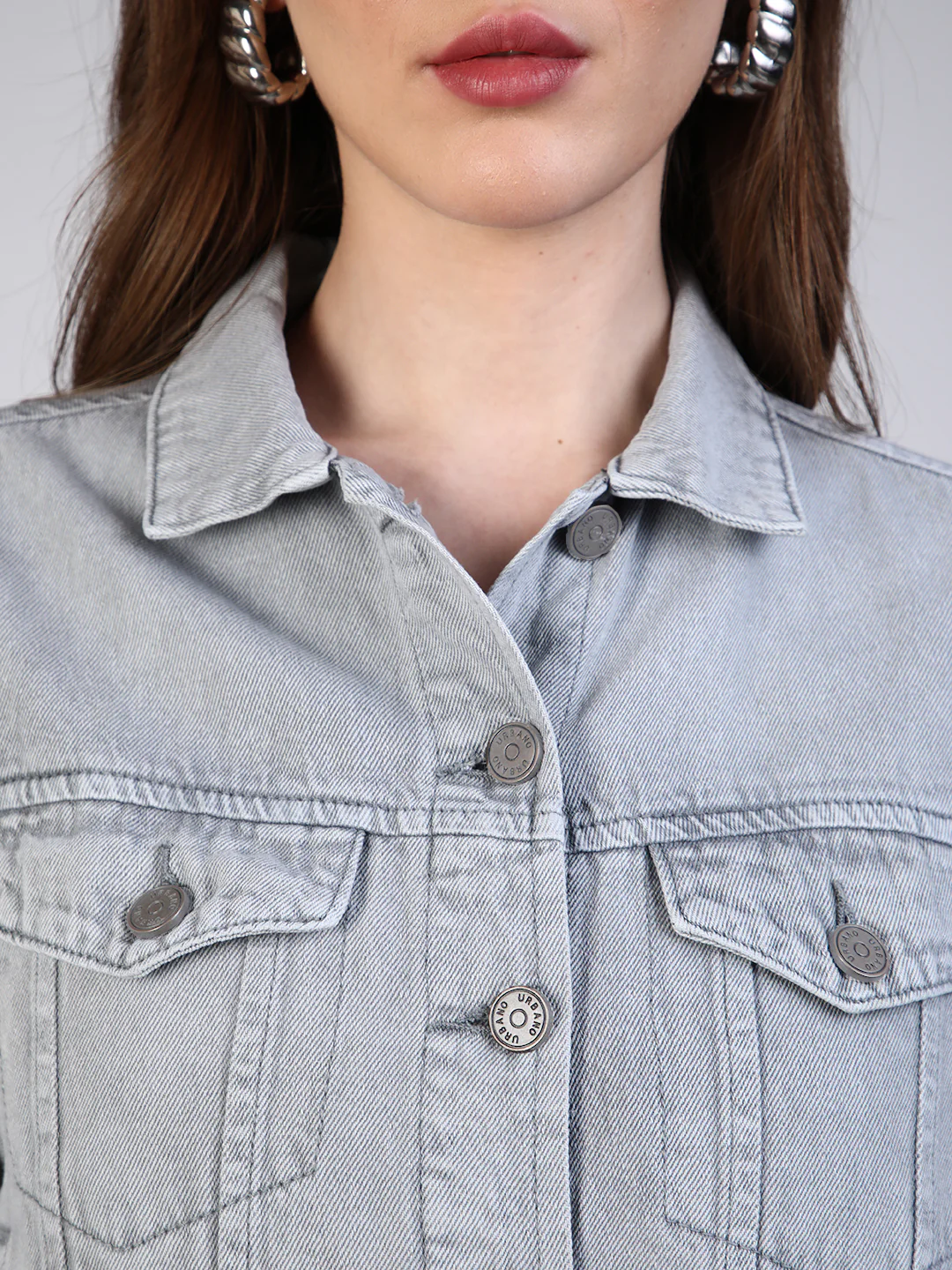 Women's Light Grey Regular Fit Washed Full Sleeve Denim Jacket - Image 6