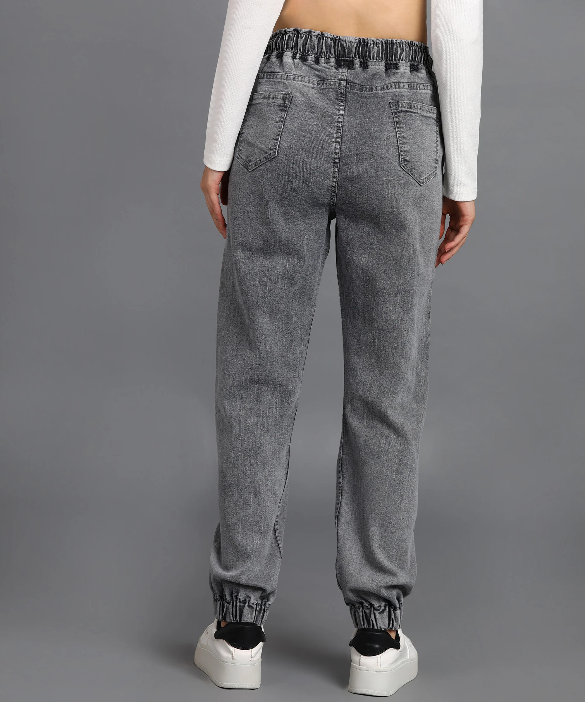 Women's Light Grey Regular Fit Washed Jogger Jeans - Image 3