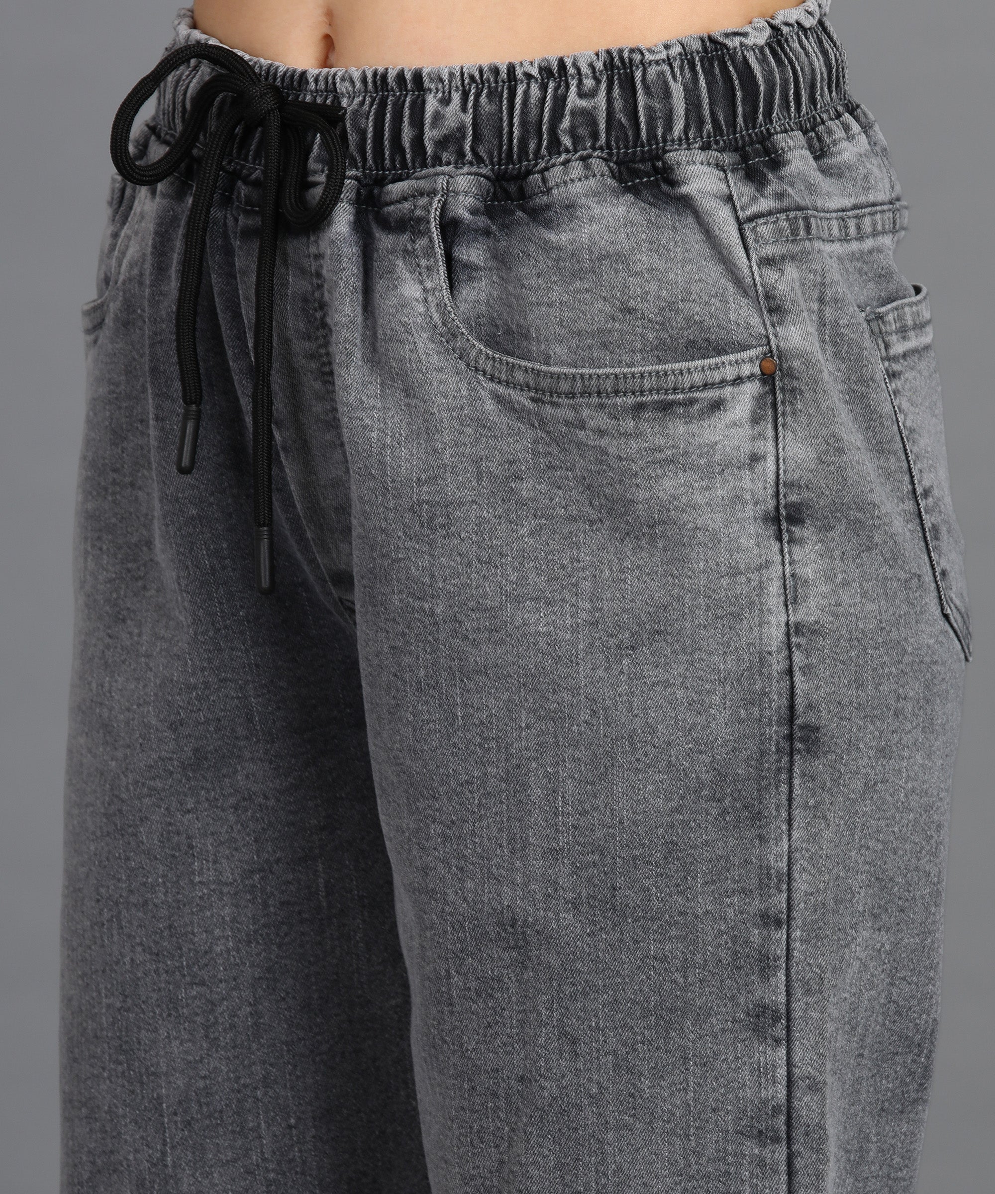 Women's Light Grey Regular Fit Washed Jogger Jeans - Image 5