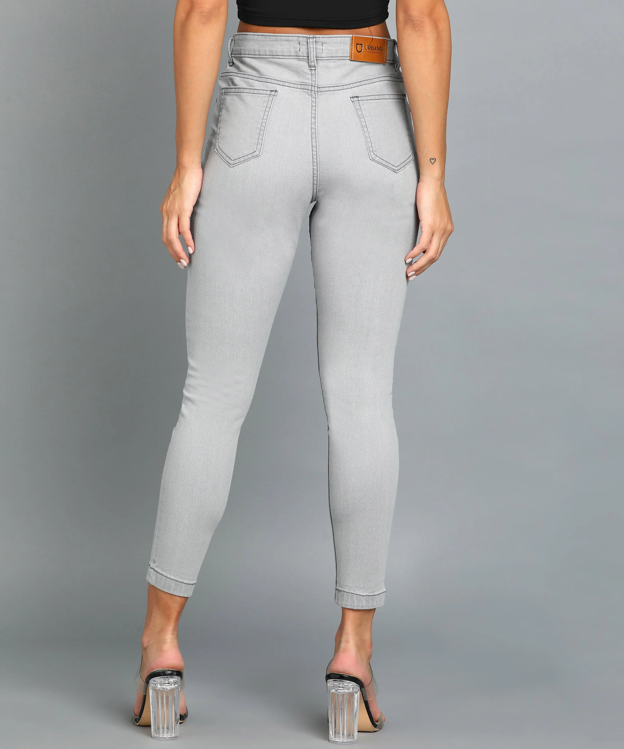 Women's Light Grey Skinny Fit Washed Jeans - Image 3