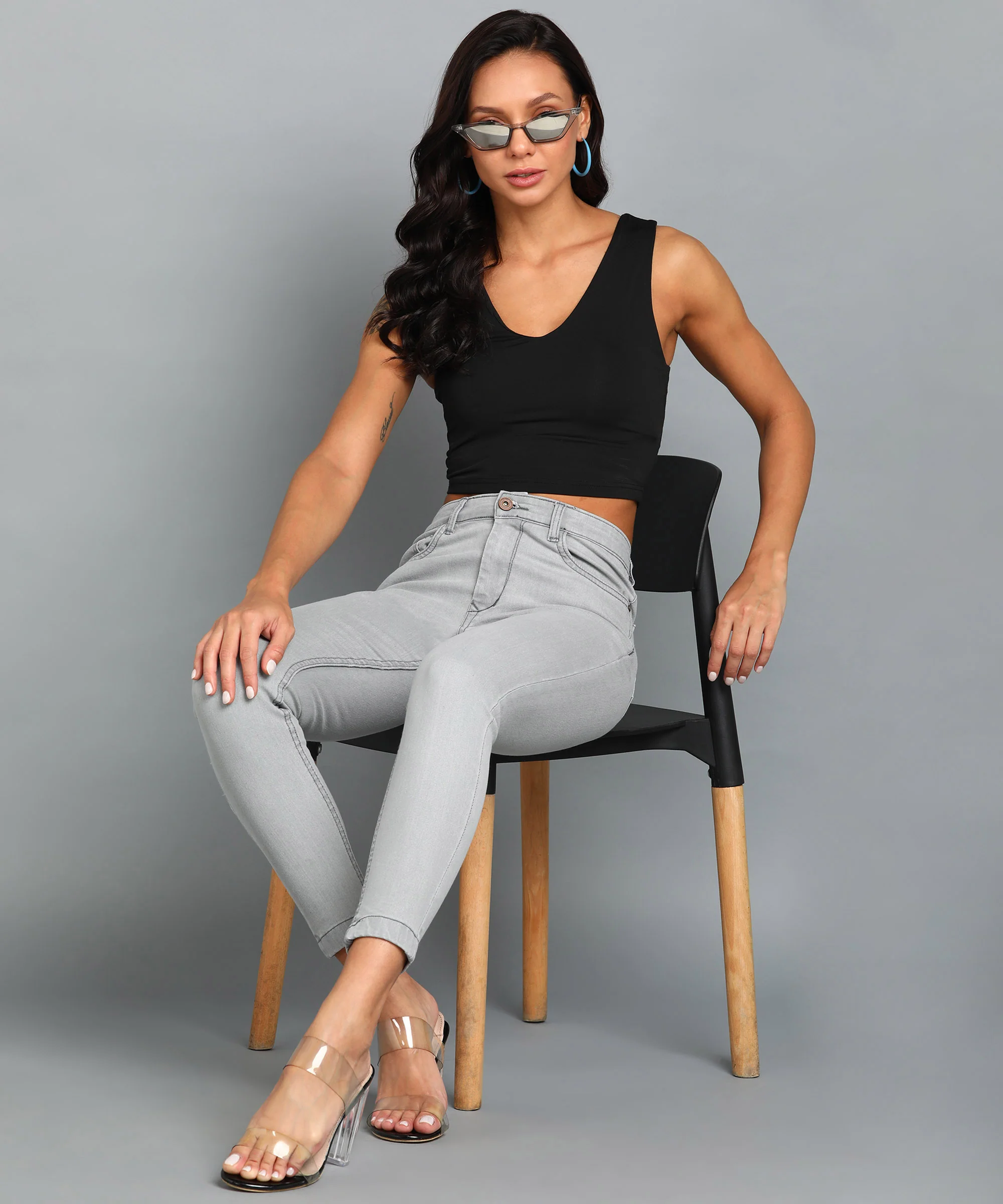 Women's Light Grey Skinny Fit Washed Jeans - Image 4