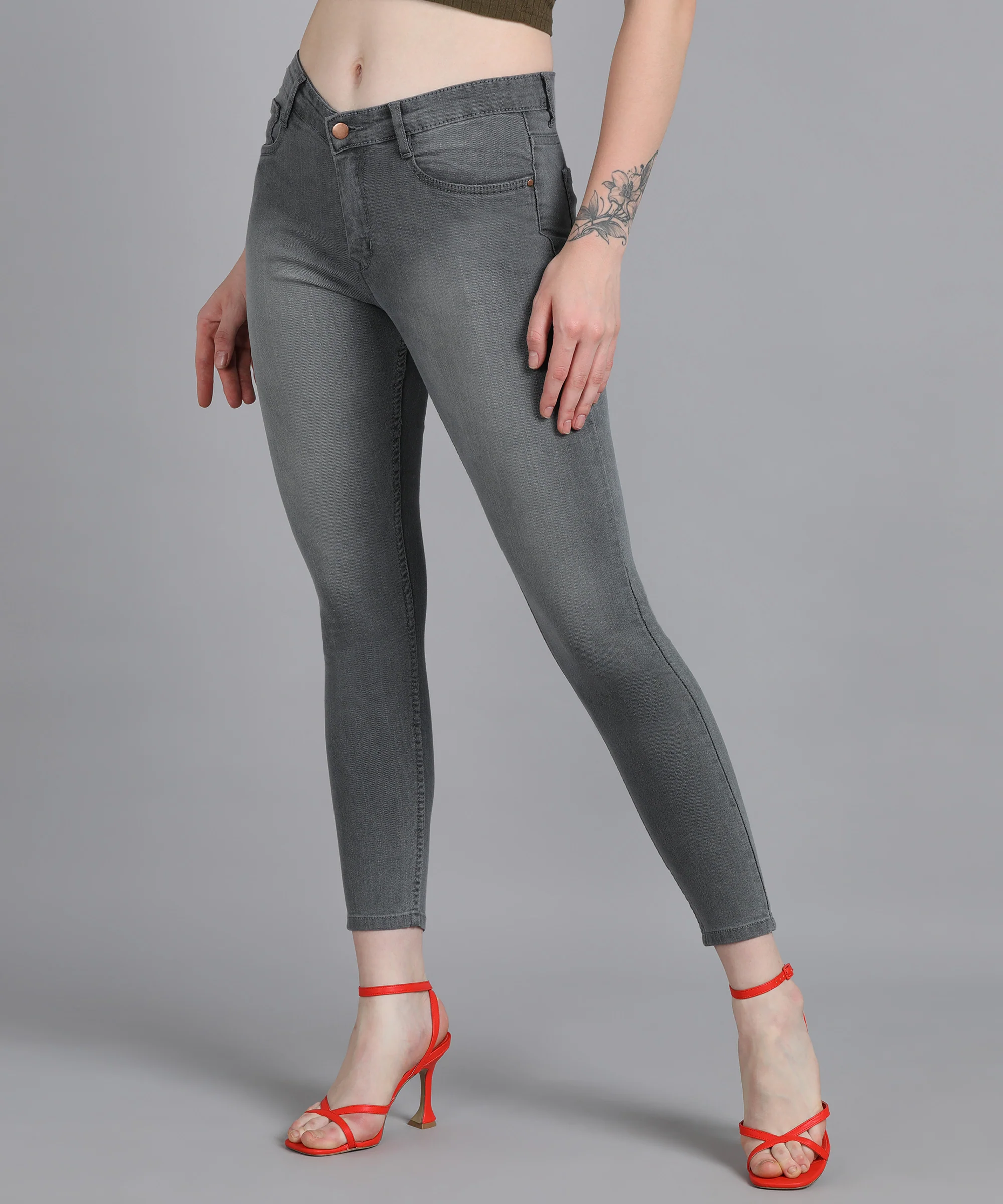 Women's Light Grey Skinny Fit Washed Jeans - Image 3