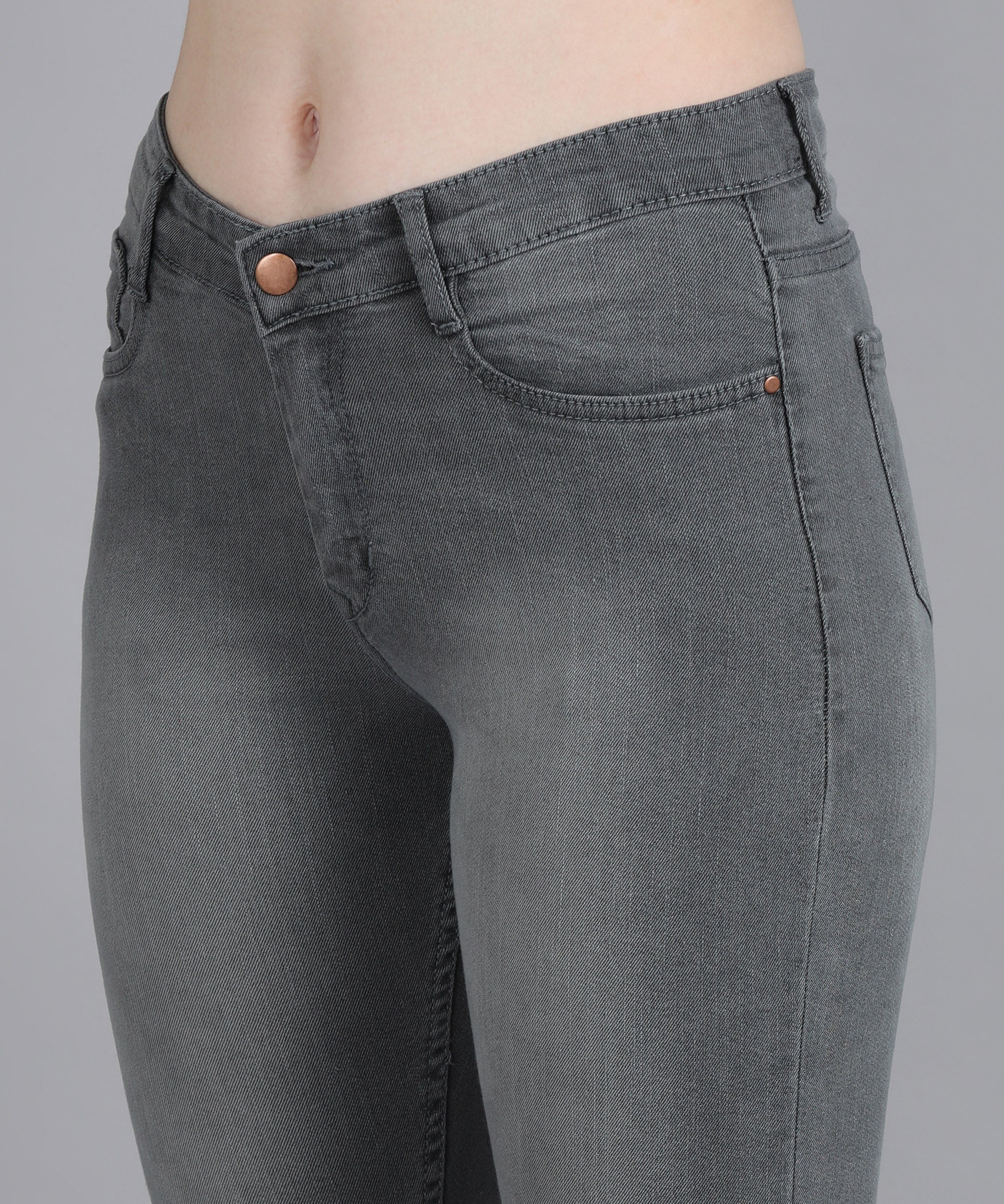 Women's Light Grey Skinny Fit Washed Jeans - Image 6