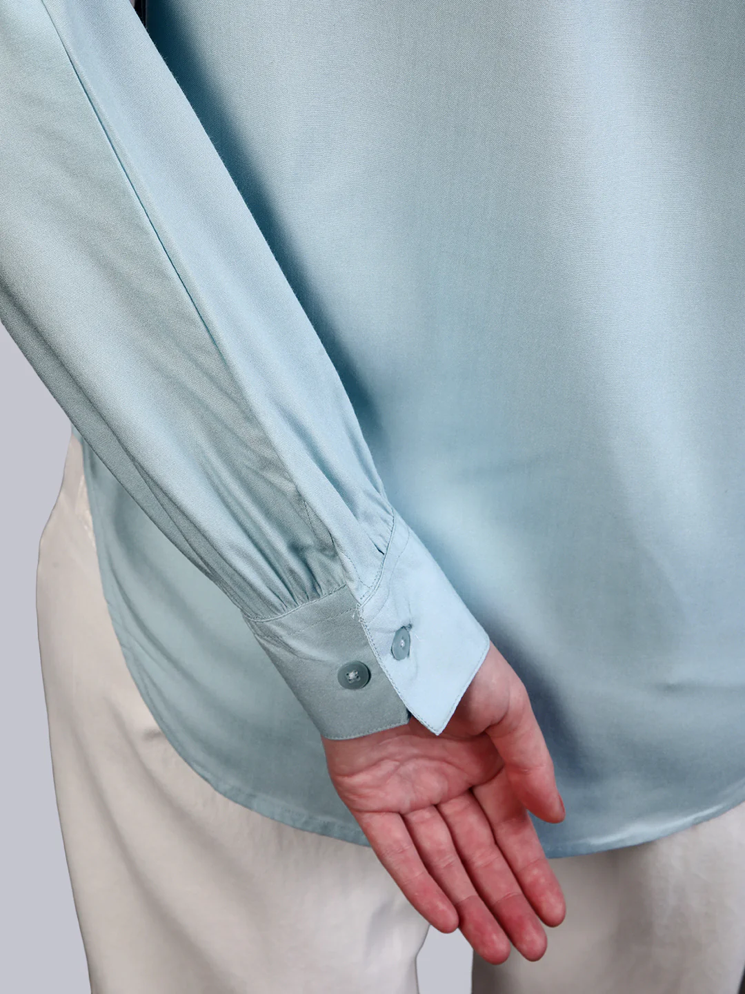 Women's Light Sky Blue Modal Viscose Full Sleeve Regular Fit Casual Solid Shirt with Mandarin Collar - Image 7