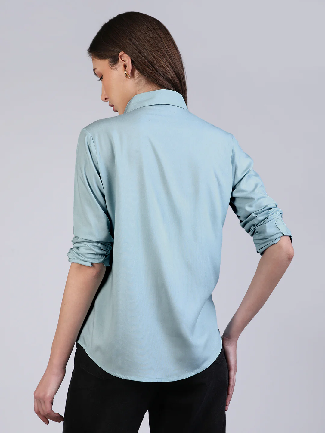 Women's Light Sky Blue Modal Viscose Full Sleeve Regular Fit Casual Solid Shirt with Regular Collar - Image 4