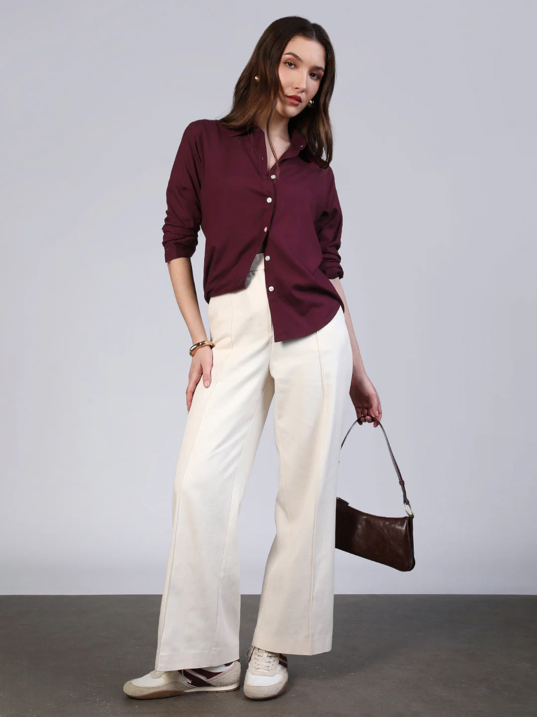 Women's Maroon Modal Viscose Full Sleeve Regular Fit Casual Solid Shirt with Regular Collar - Image 5