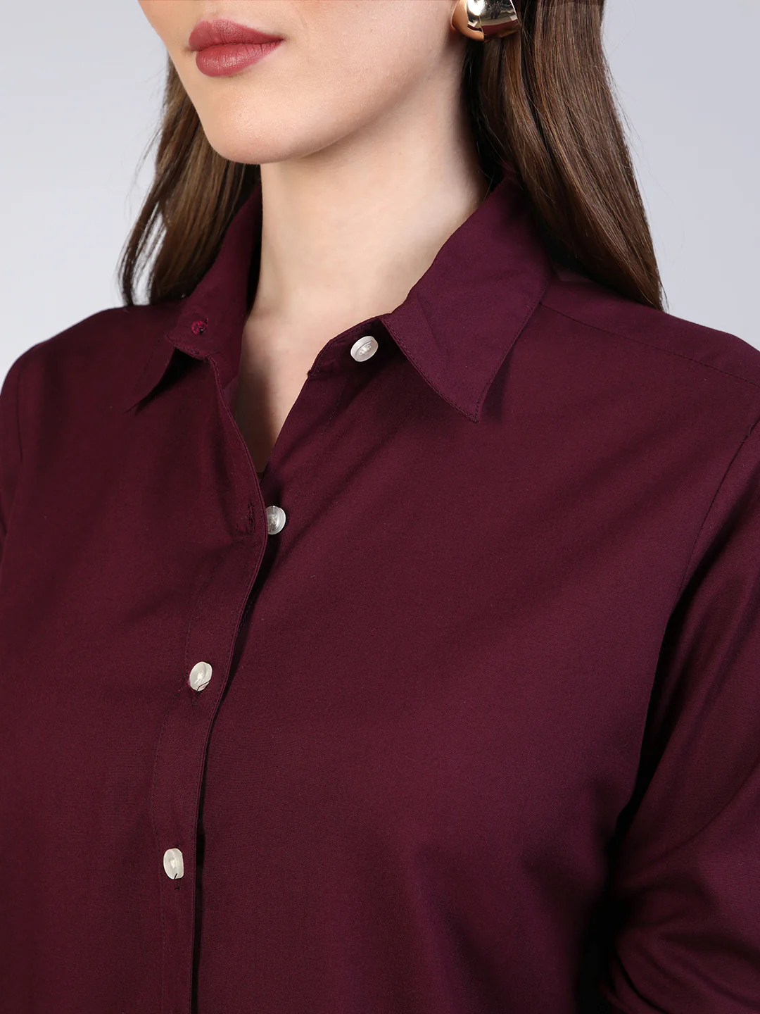 Women's Maroon Modal Viscose Full Sleeve Regular Fit Casual Solid Shirt with Regular Collar - Image 6