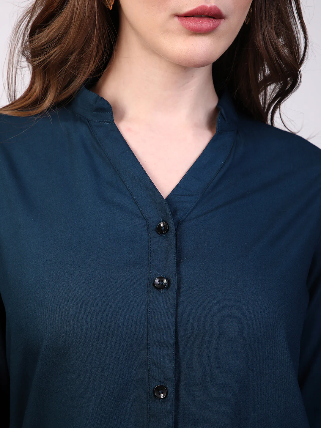 Women's Midnight Blue Modal Viscose Full Sleeve Regular Fit Casual Solid Shirt with Mandarin Collar - Image 6