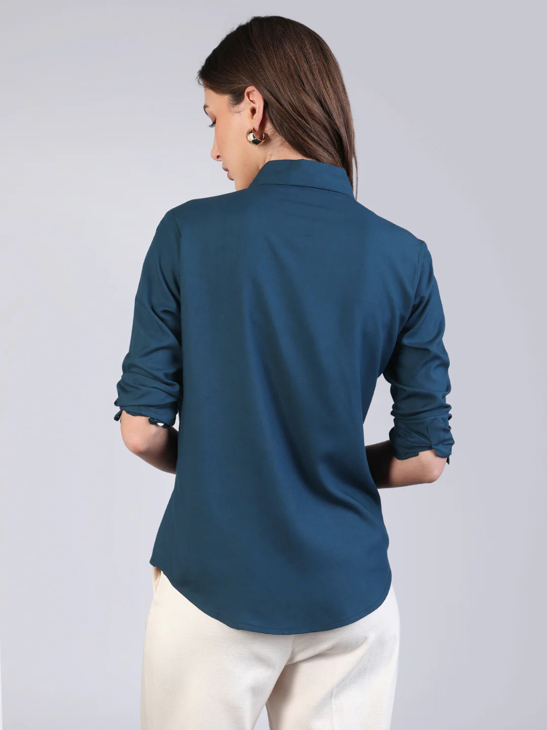 Women's Midnight Blue Modal Viscose Full Sleeve Regular Fit Casual Solid Shirt with Regular Collar - Image 4