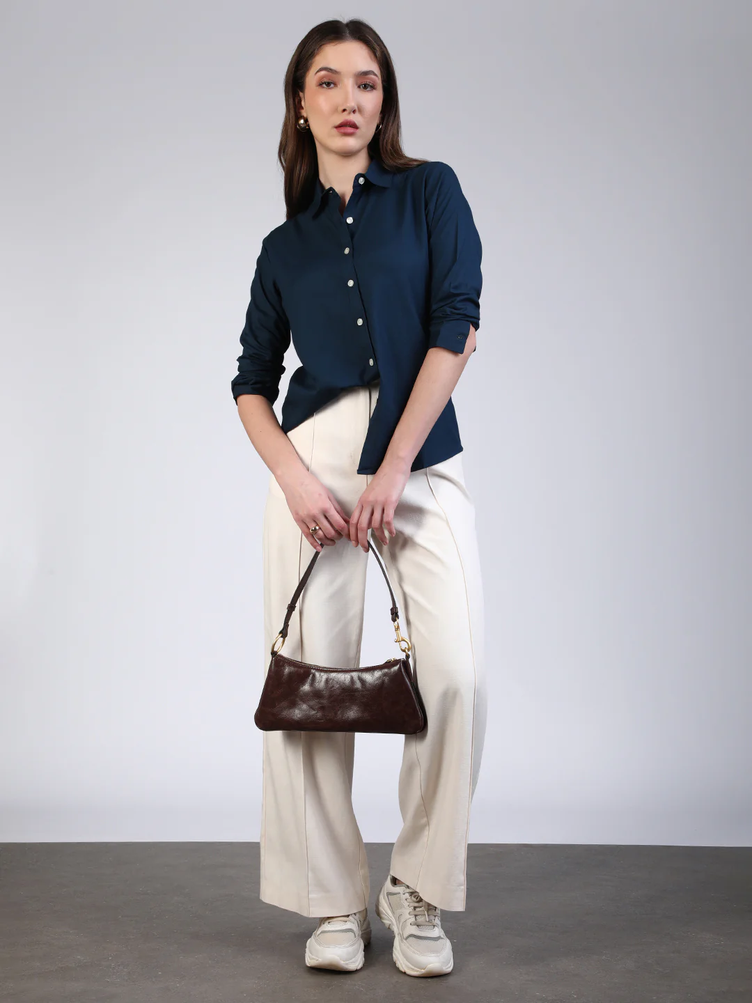Women's Midnight Blue Modal Viscose Full Sleeve Regular Fit Casual Solid Shirt with Regular Collar - Image 5