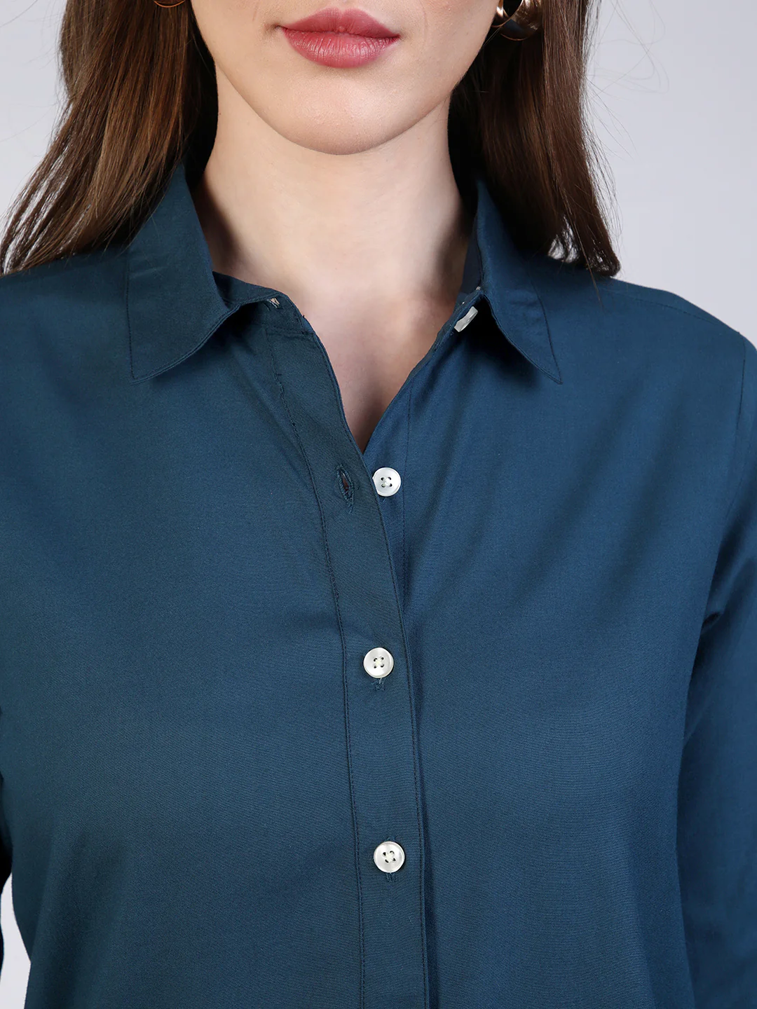 Women's Midnight Blue Modal Viscose Full Sleeve Regular Fit Casual Solid Shirt with Regular Collar - Image 6