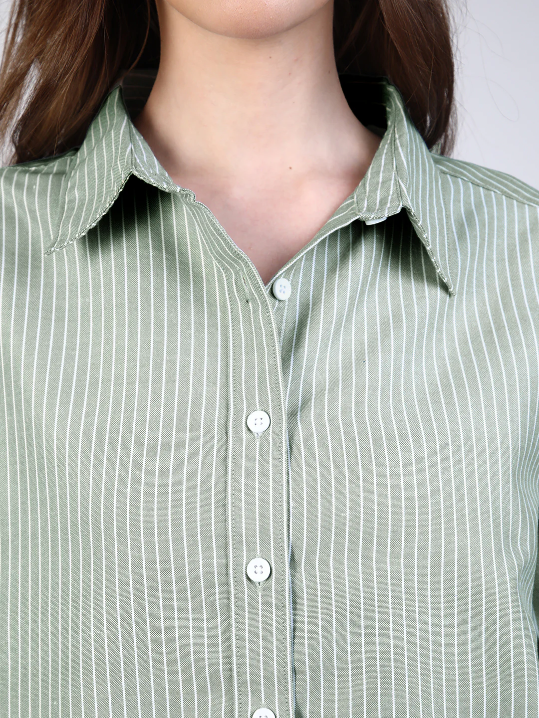 Women's Mint Cotton Full Sleeve Oversized Fit Casual Striped Shirt with Spread Collar - Image 6