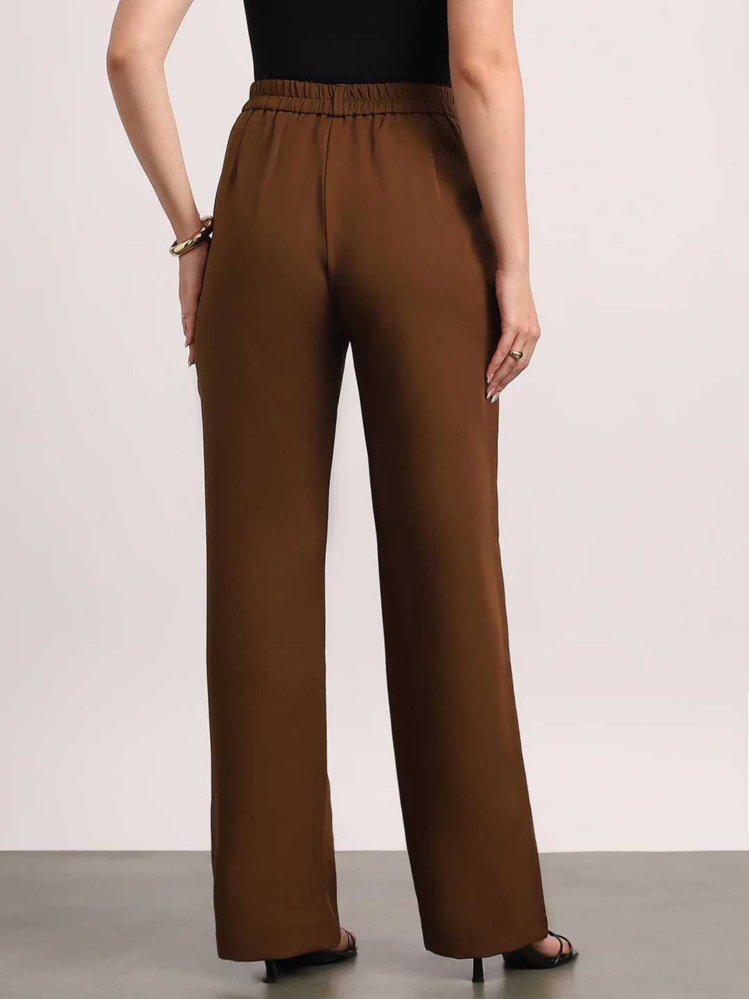 Women's Mocha Brown Loose Baggy Fit Solid Korean Pants Stretchable - Image 3