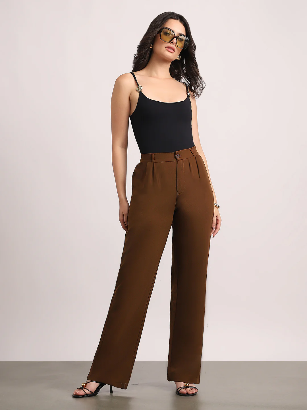 Women's Mocha Brown Loose Baggy Fit Solid Korean Pants Stretchable - Image 4