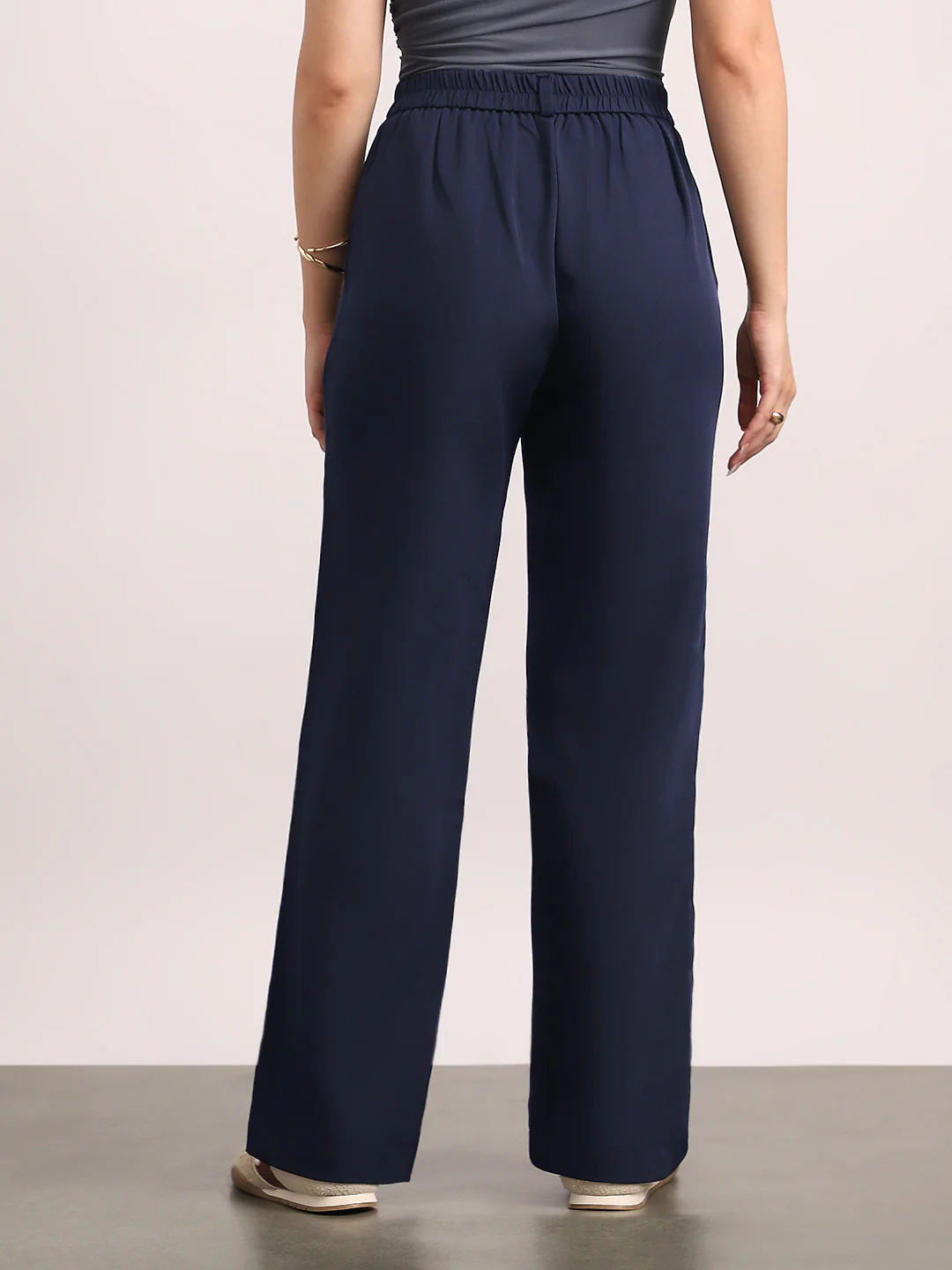 Women's Navy Loose Baggy Fit Solid Korean Pants Stretchable - Image 3