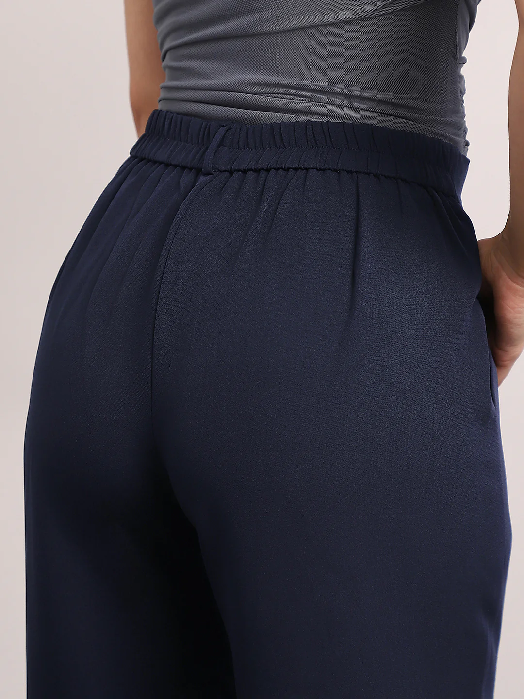 Women's Navy Loose Baggy Fit Solid Korean Pants Stretchable - Image 6