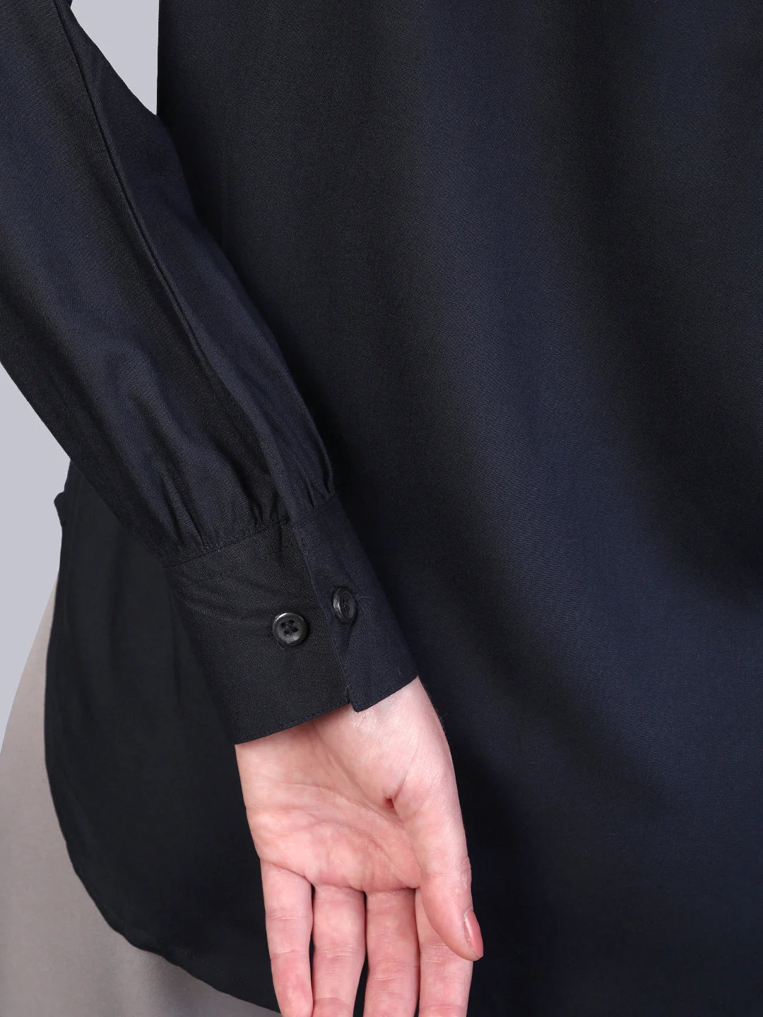 Women's Navy Modal Viscose Full Sleeve Regular Fit Casual Solid Shirt with Mandarin Collar - Image 7
