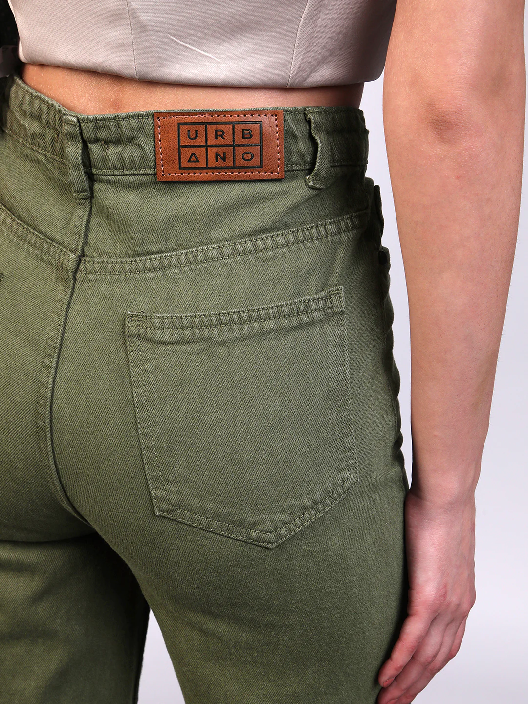 Women's Olive Green Wide Leg Fit Washed Jeans - Image 6