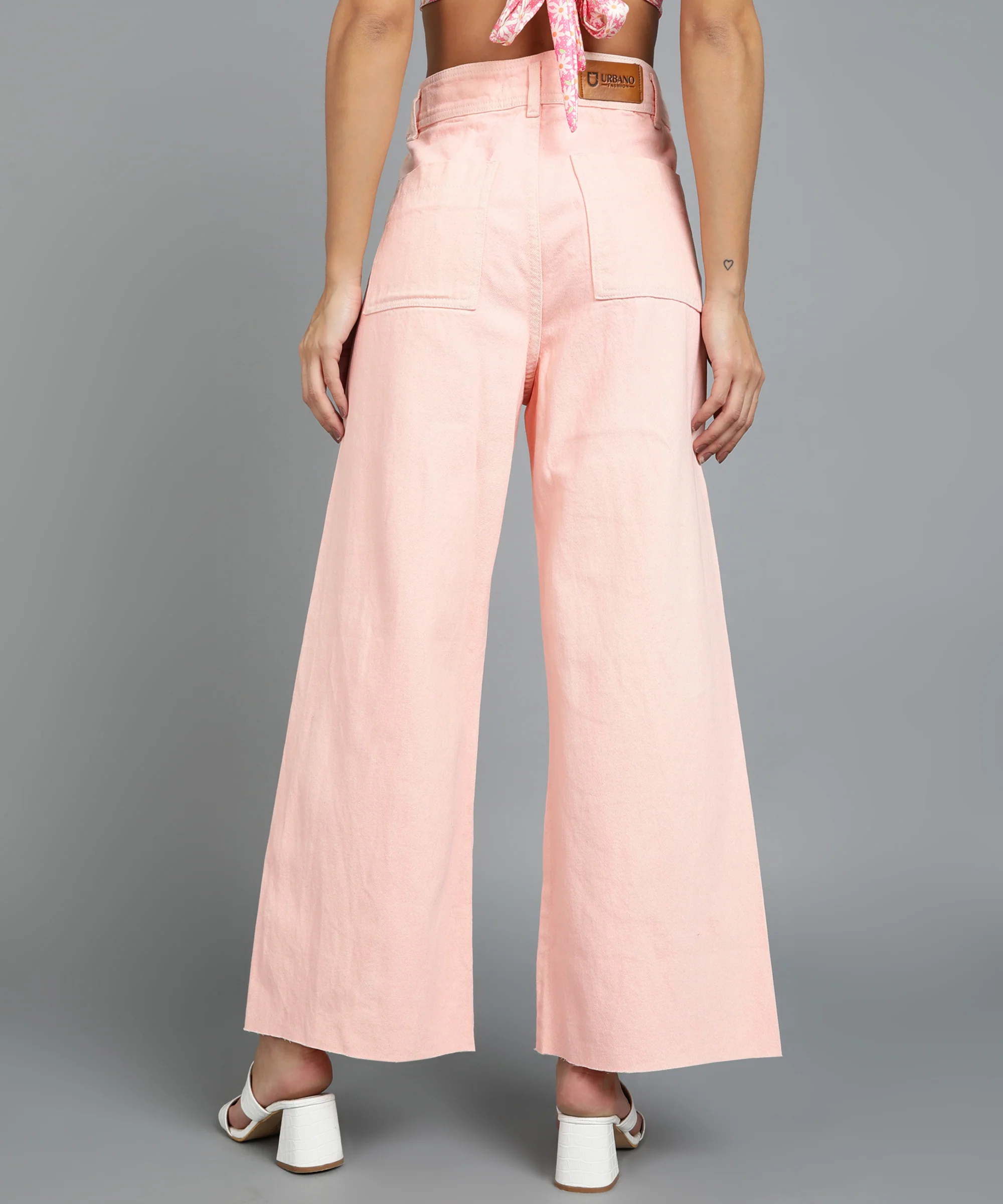 Women's Orange Wide Leg Fit Washed Jeans - Image 3