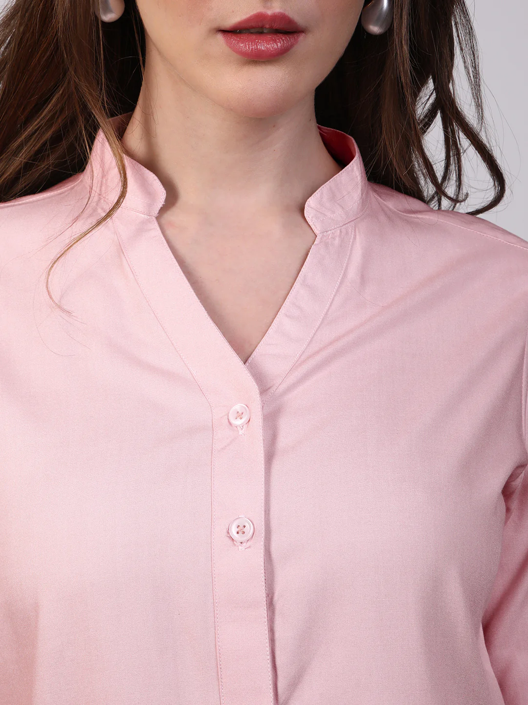 Women's Pink Modal Viscose Full Sleeve Regular Fit Casual Solid Shirt with Mandarin Collar - Image 5