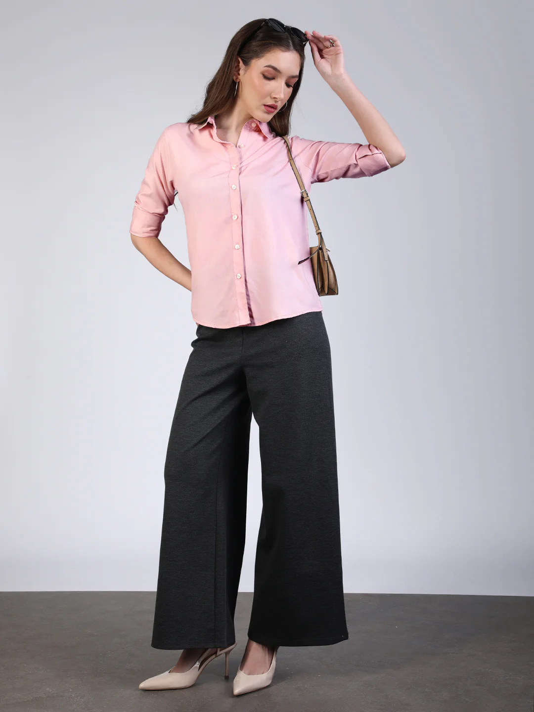 Women's Pink Modal Viscose Full Sleeve Regular Fit Casual Solid Shirt with Regular Collar - Image 5