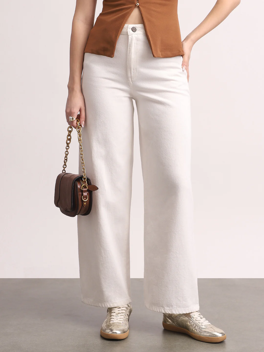 Women's White High Rise Baggy Fit Washed Jeans Non-Stretchable