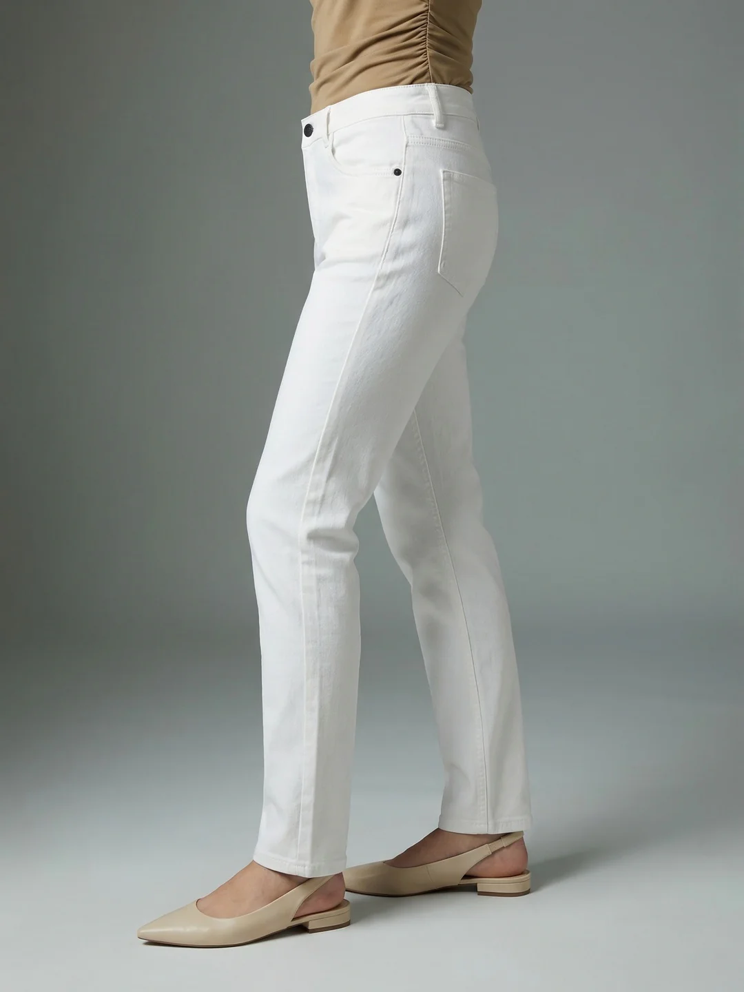Women's White High Rise Straight Fit Washed Jeans Non-Stretchable - Image 3