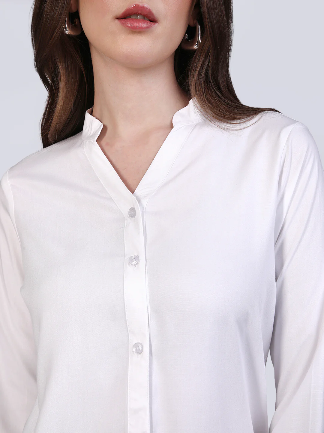 Women's White Modal Viscose Full Sleeve Regular Fit Casual Solid Shirt with Mandarin Collar - Image 6