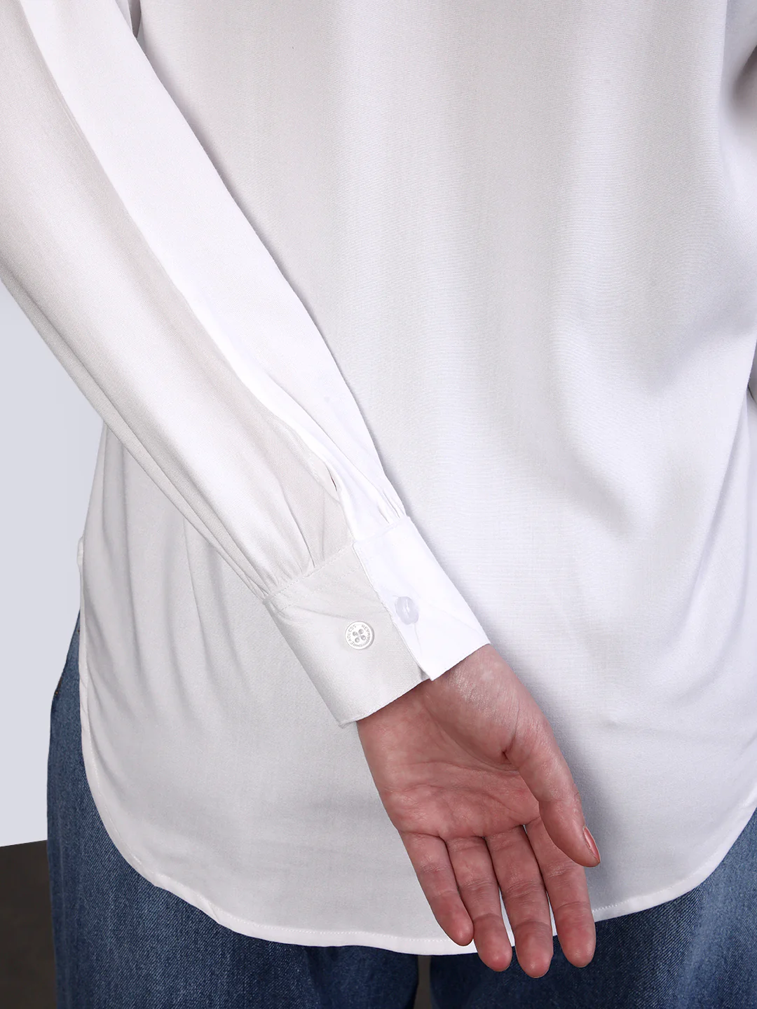 Women's White Modal Viscose Full Sleeve Regular Fit Casual Solid Shirt with Mandarin Collar - Image 7
