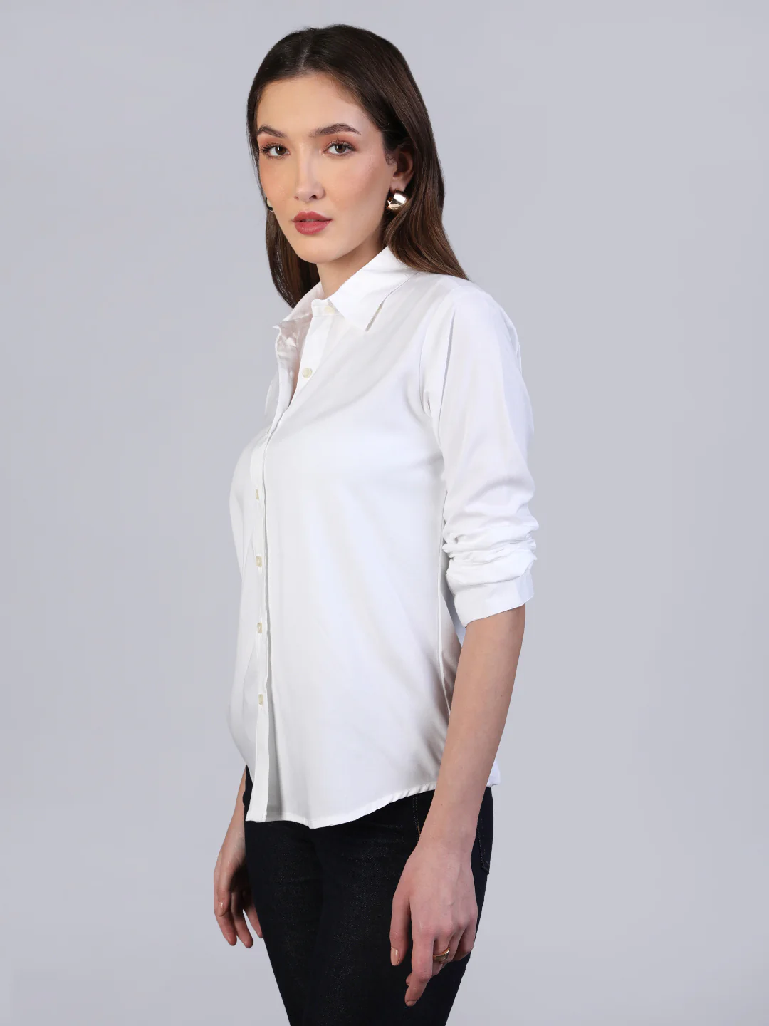 Women's White Modal Viscose Full Sleeve Regular Fit Casual Solid Shirt with Regular Collar - Image 3