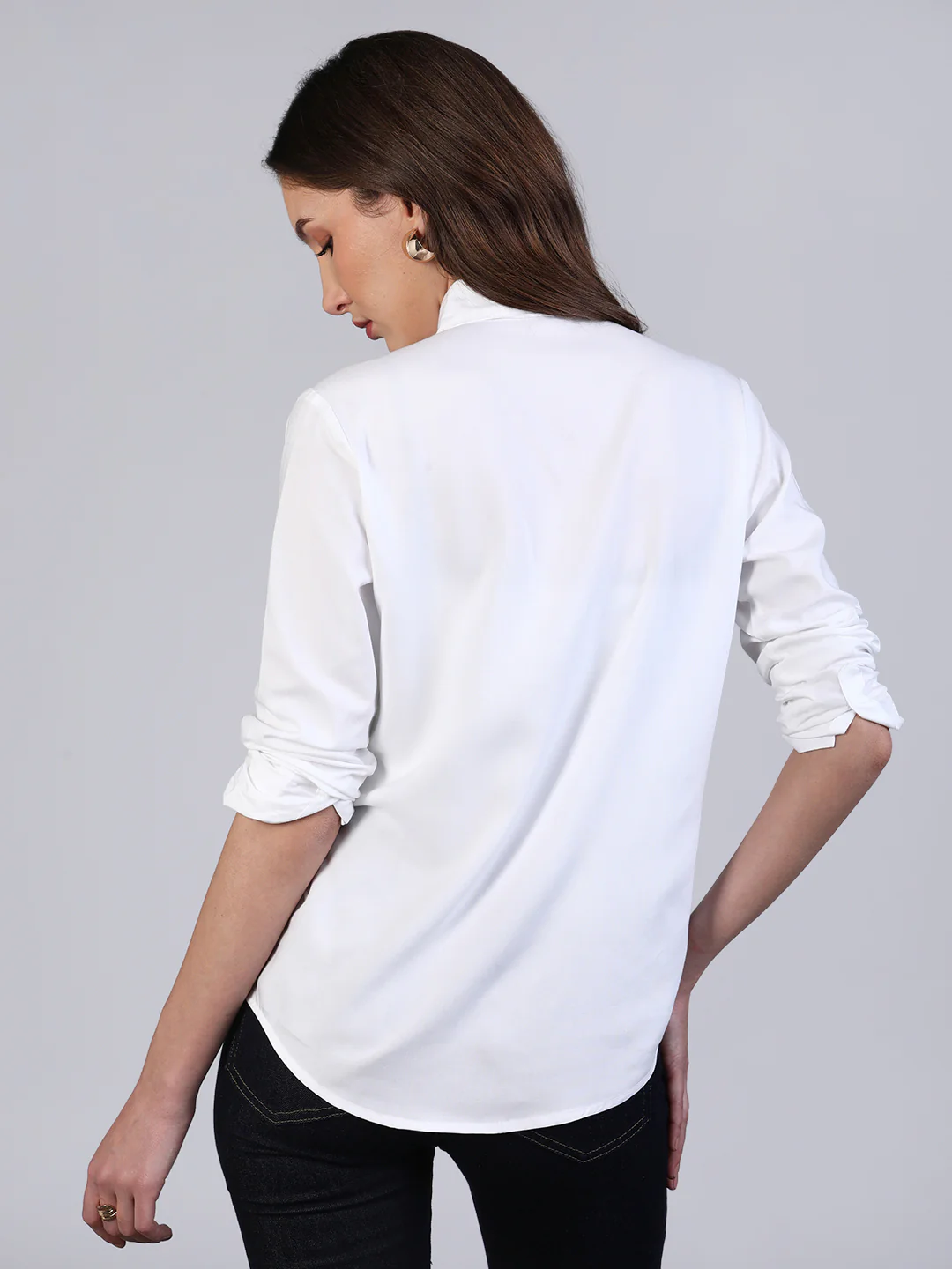 Women's White Modal Viscose Full Sleeve Regular Fit Casual Solid Shirt with Regular Collar - Image 4