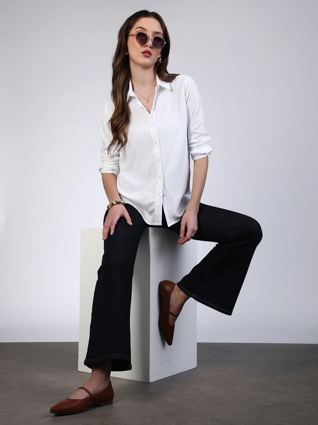 Women's White Modal Viscose Full Sleeve Regular Fit Casual Solid Shirt with Regular Collar - Image 5
