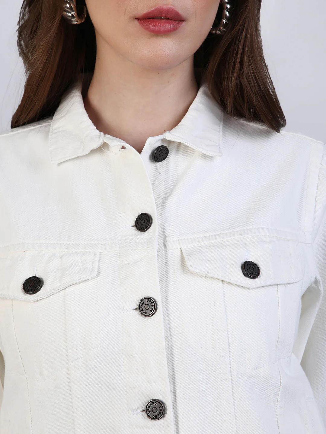 Women's White Regular Fit Washed Full Sleeve Denim Jacket - Image 5