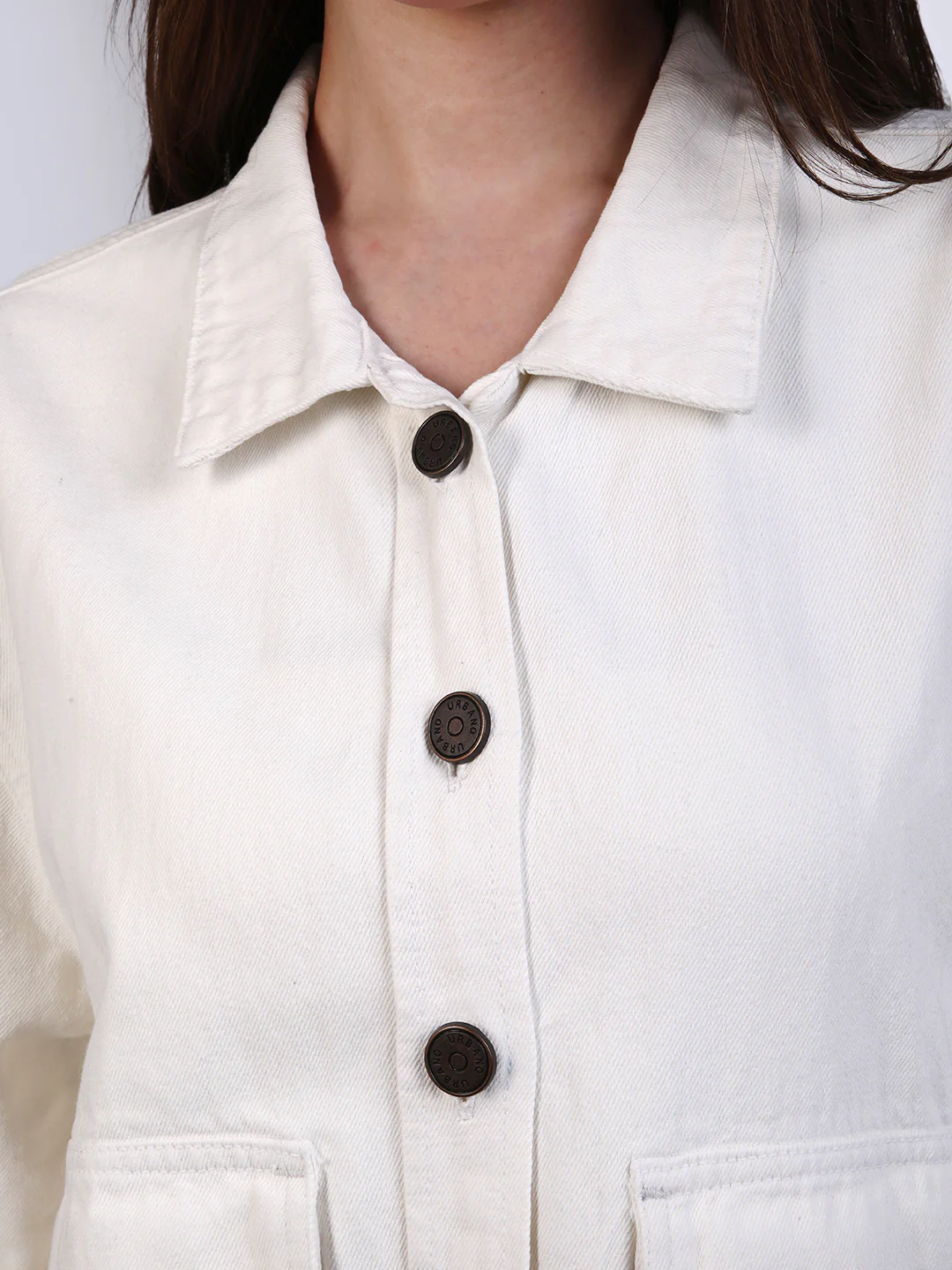 Women's White Relaxed Fit Full Sleeve Utility Denim Jacket - Image 5