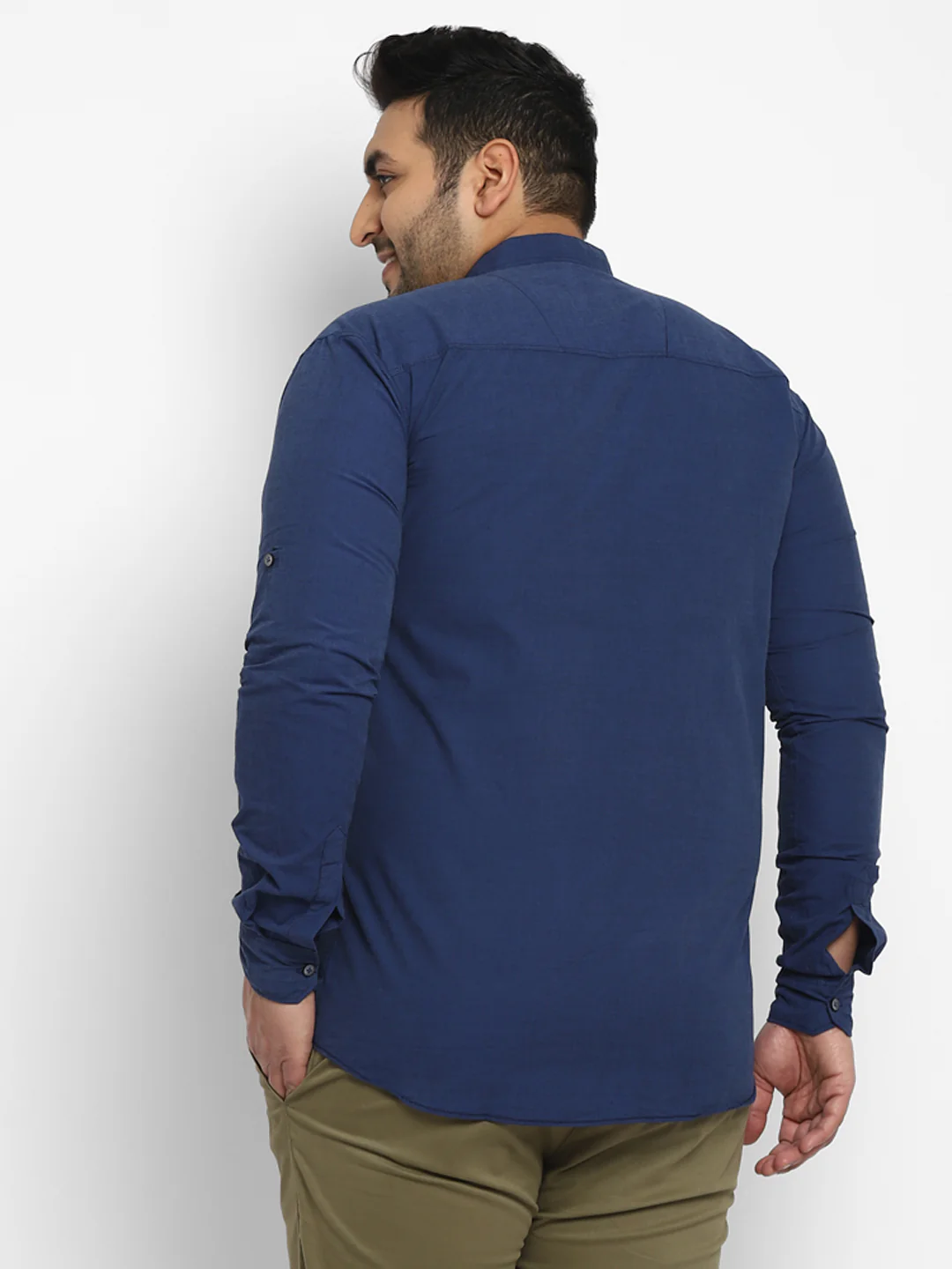 Plus Men Blue Solid Cotton Casual Shirt - Image 3