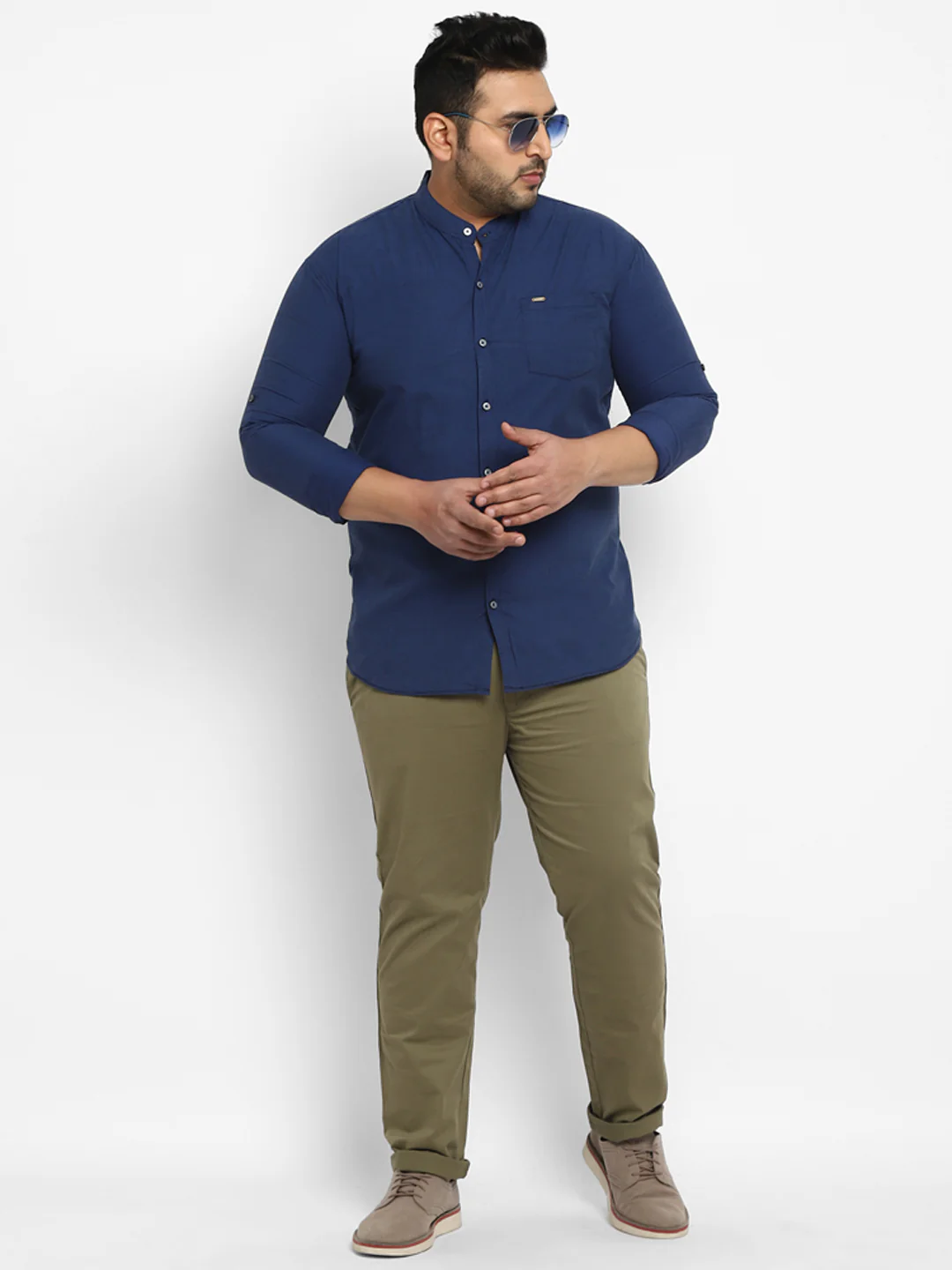 Plus Men Blue Solid Cotton Casual Shirt - Image 4