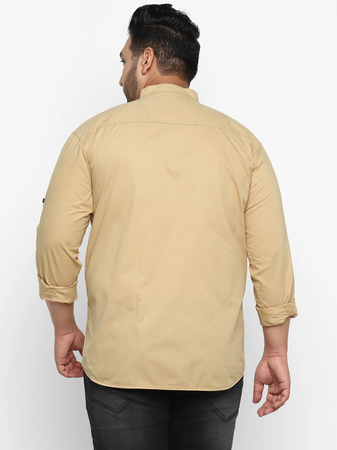 Plus Men Khaki Solid Cotton Casual Shirt - Image 3