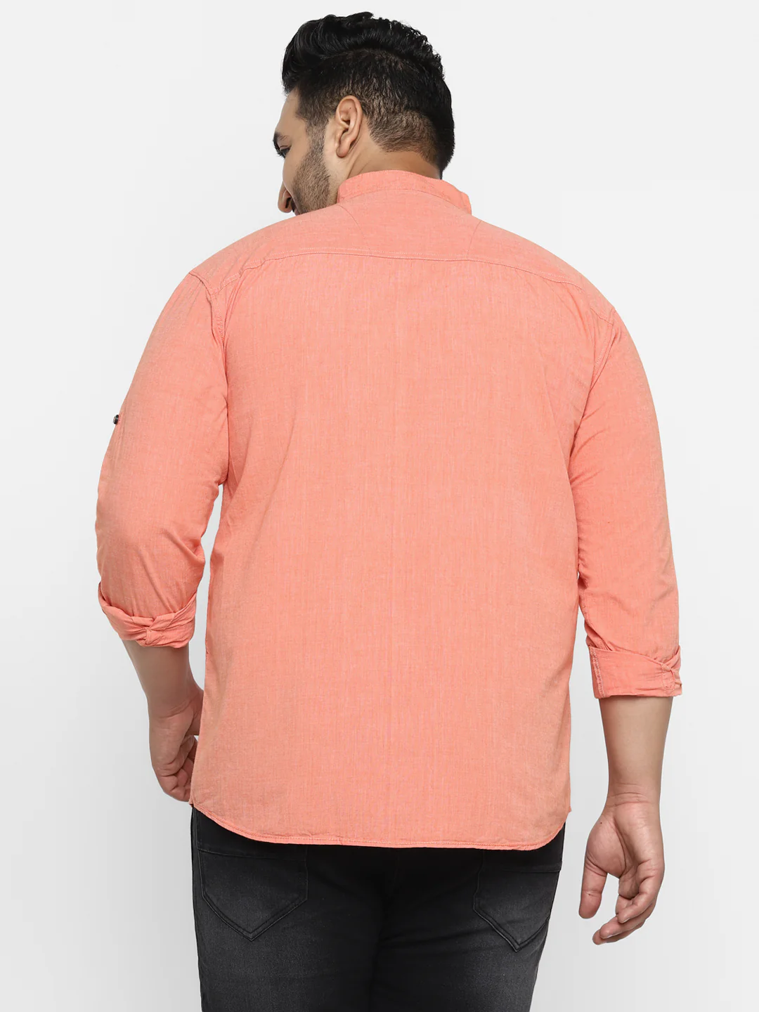 Plus Men Orange Solid Cotton Casual Shirt - Image 3