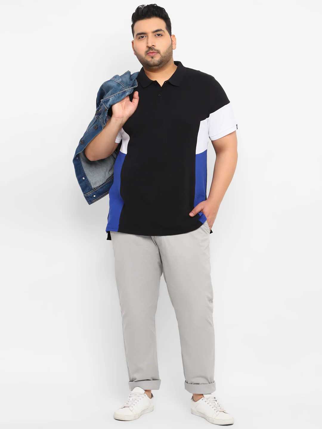 Plus Men's Grey Cotton Regular Fit Casual Chinos Trousers - Image 4