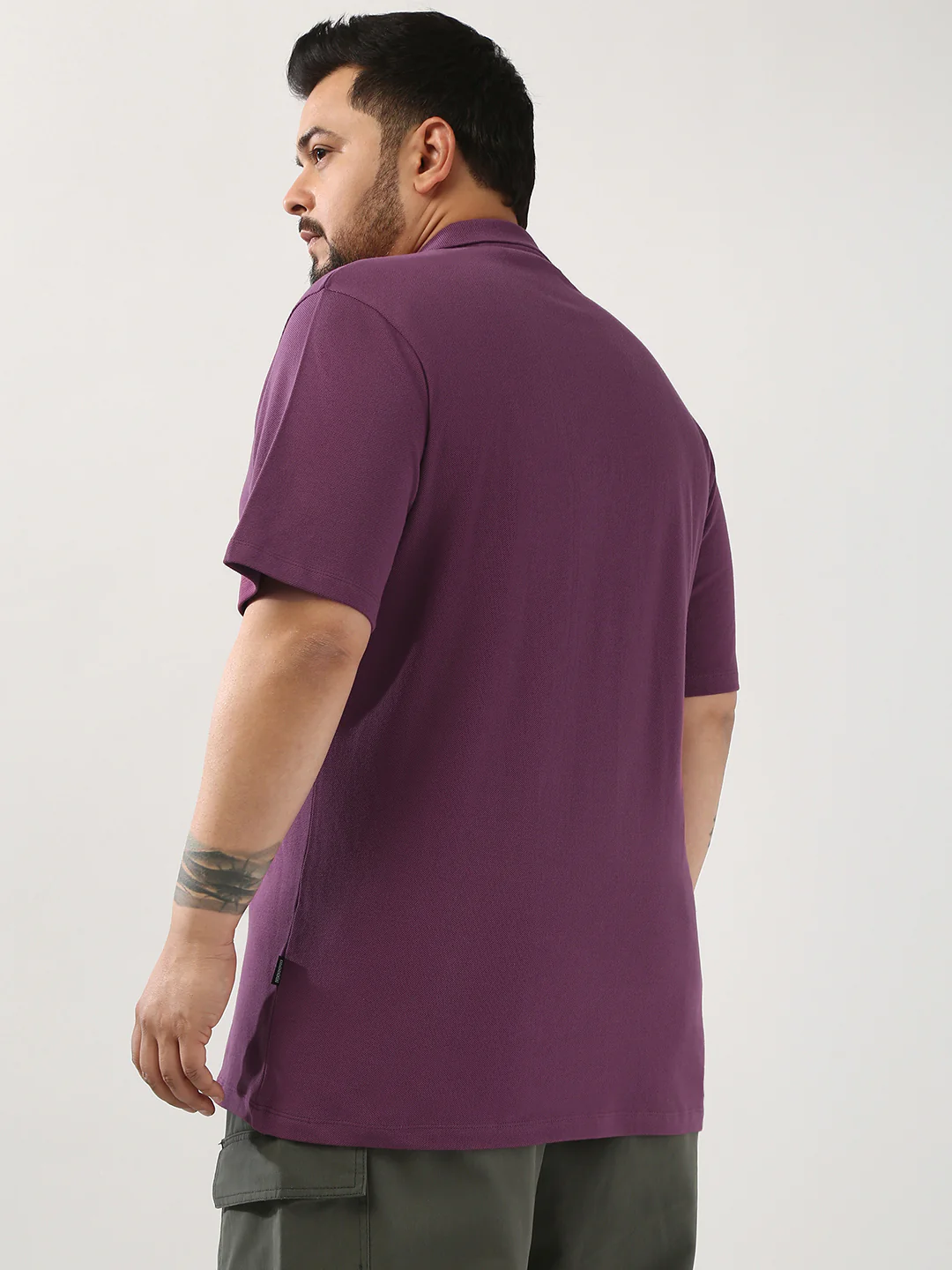 Plus Men's Acai Berry Solid Regular Fit Half Sleeve Cotton Polo T-Shirt - Image 3
