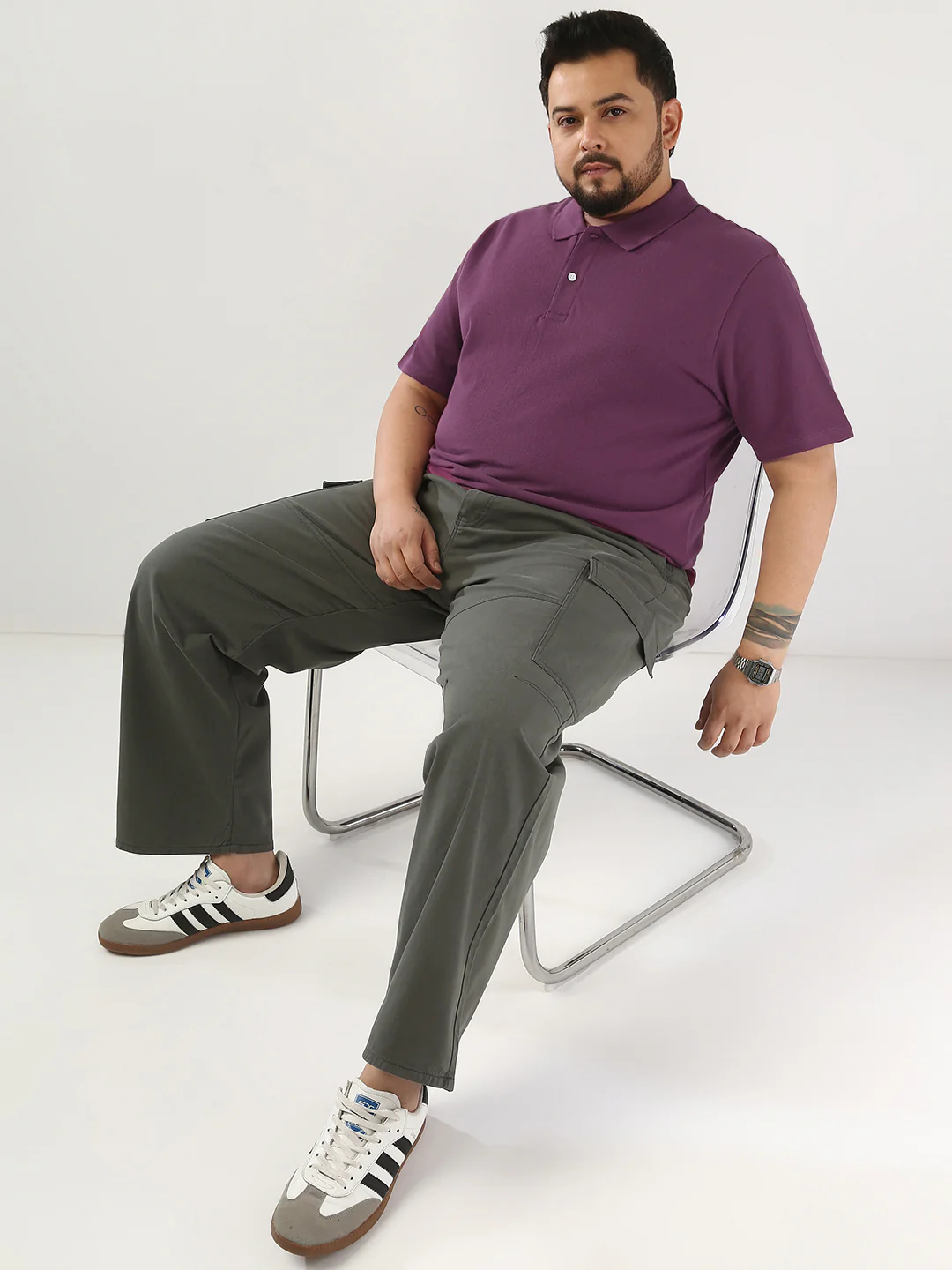 Plus Men's Acai Berry Solid Regular Fit Half Sleeve Cotton Polo T-Shirt - Image 4
