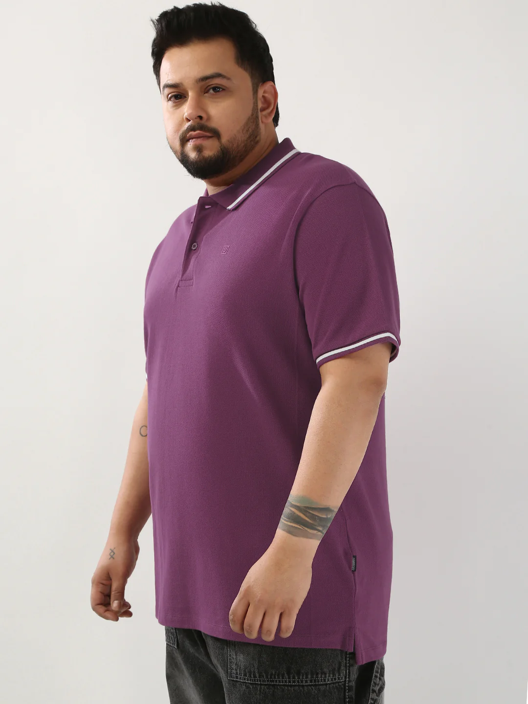 Plus Men's Acai Berry Solid Regular Fit Half Sleeve Cotton Polo T-Shirt - Image 2