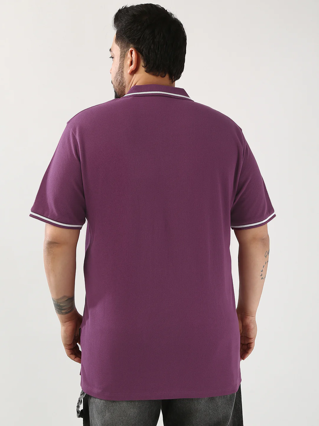 Plus Men's Acai Berry Solid Regular Fit Half Sleeve Cotton Polo T-Shirt - Image 3